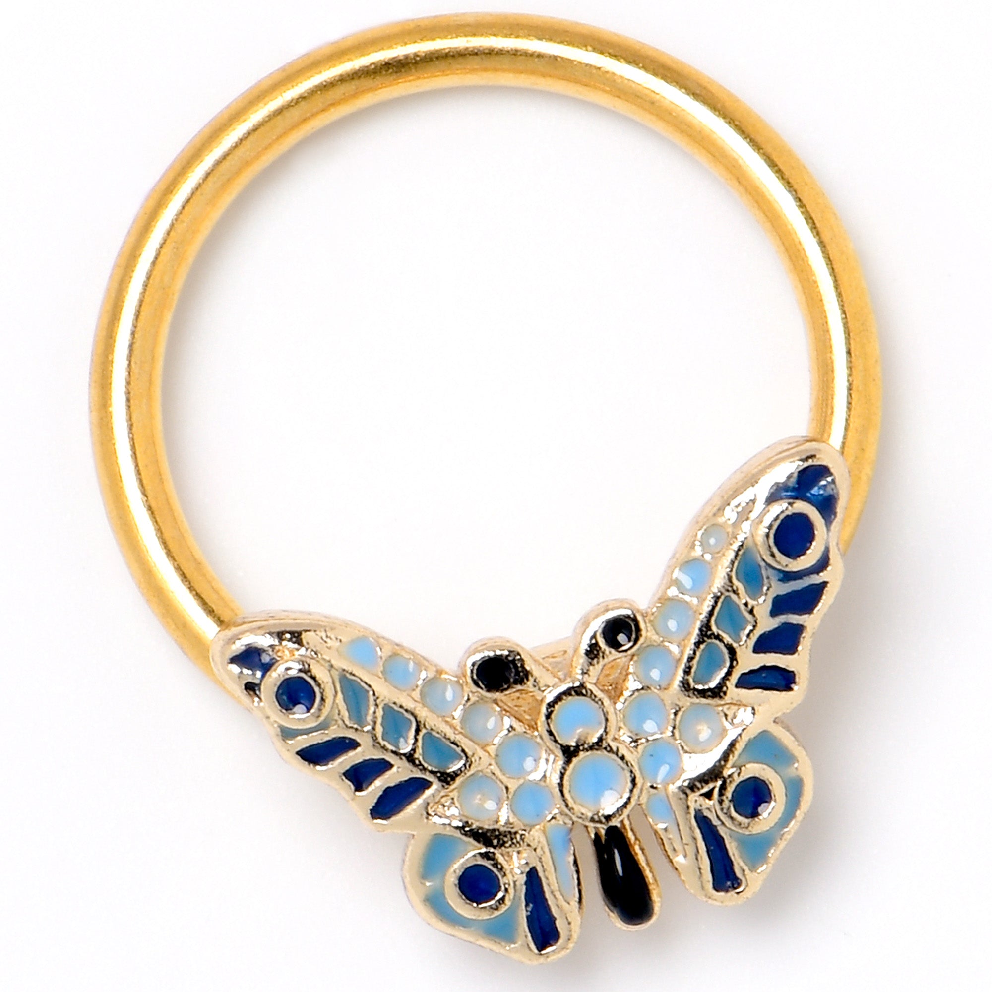 16 Gauge 3/8 Gold Tone Evening Butterfly BCR Captive Ring