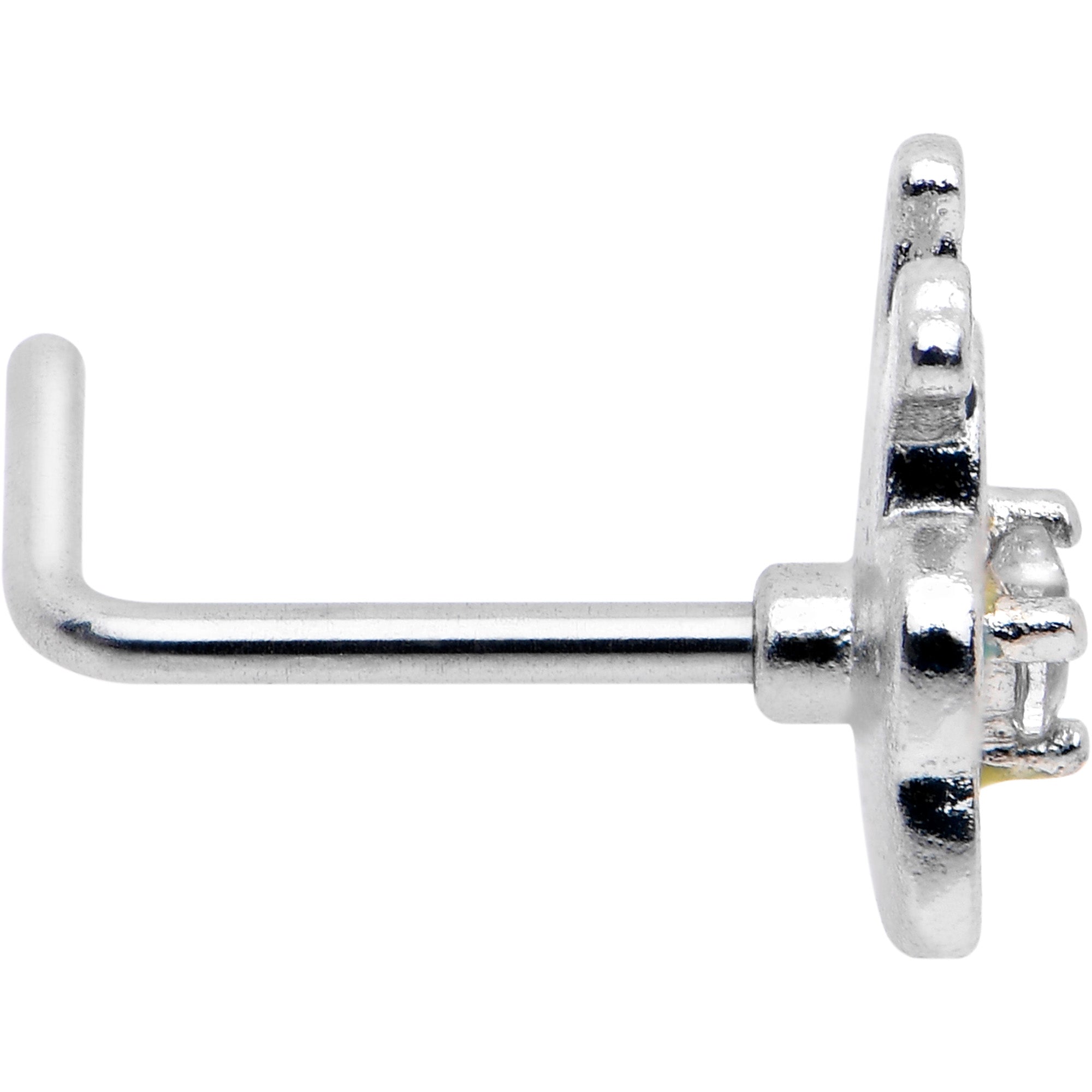 20G 7mm Clear CZ Gem Butterfly Love Bug L Shape Nose Ring