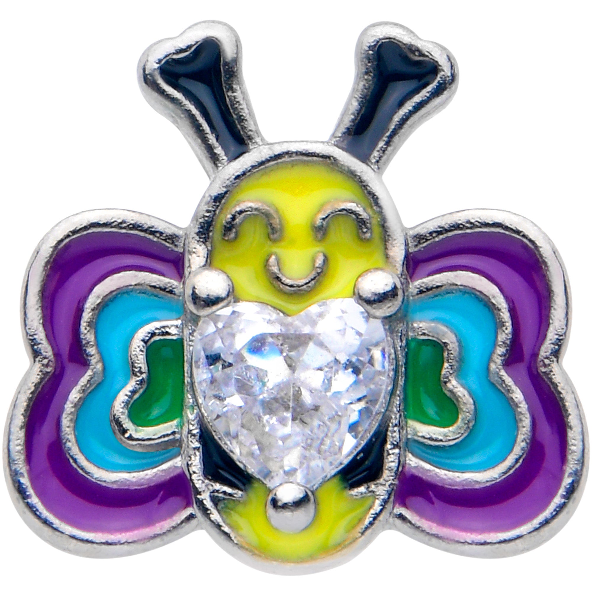 16G 5/16 Clear CZ Gem Butterfly Love Bug Labret Monroe Tragus