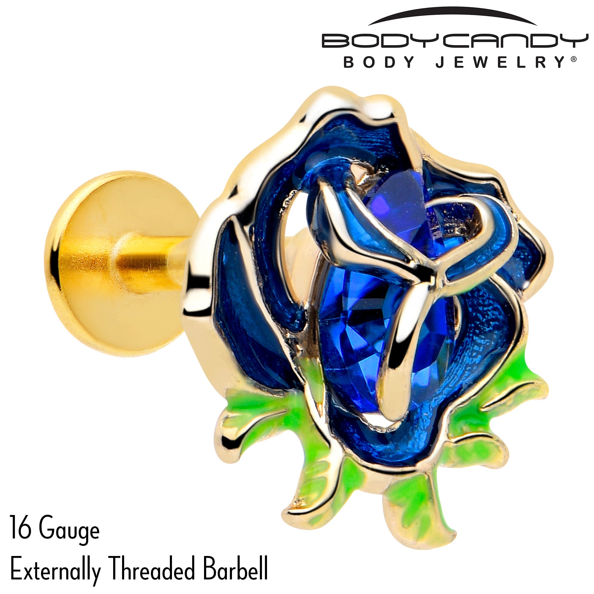 Gold Tone 16 Gauge Deep Blue Flower Flat Back Earring