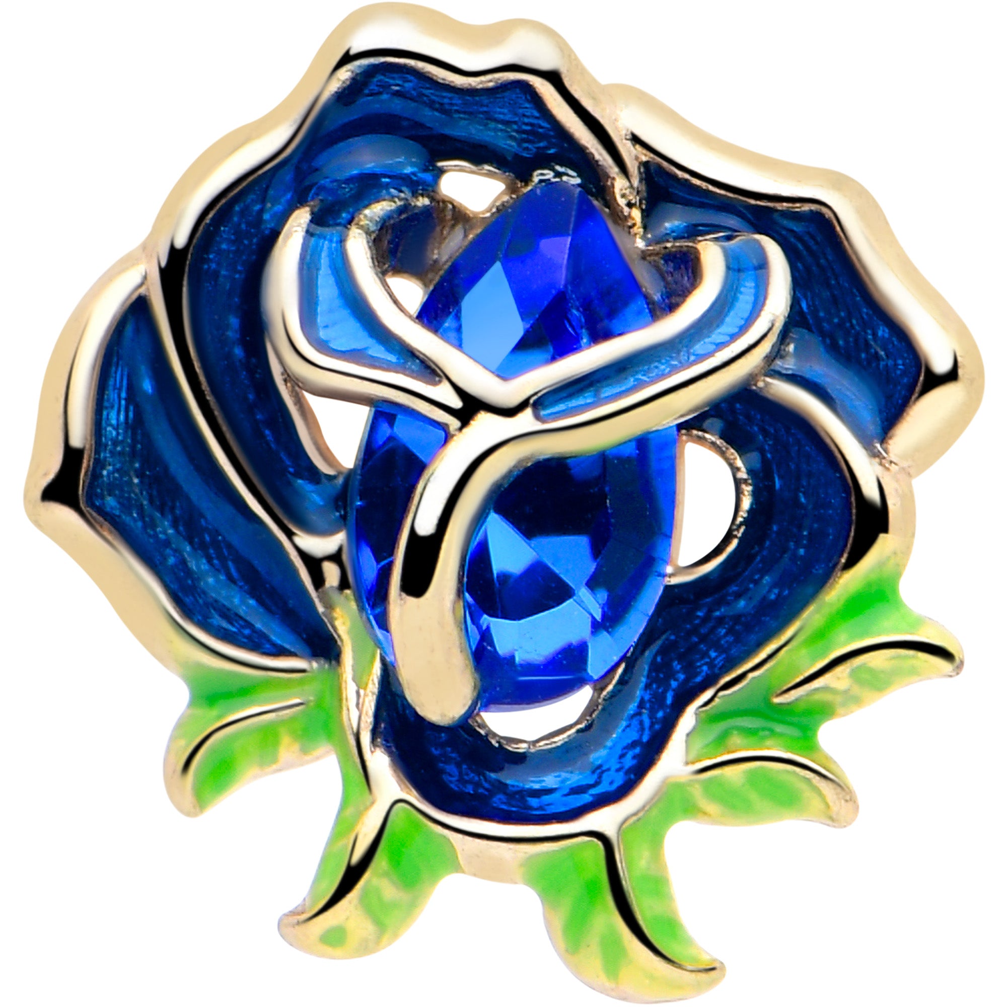 16 Gauge Blue Flower Flat Back Earring with Gold Tone