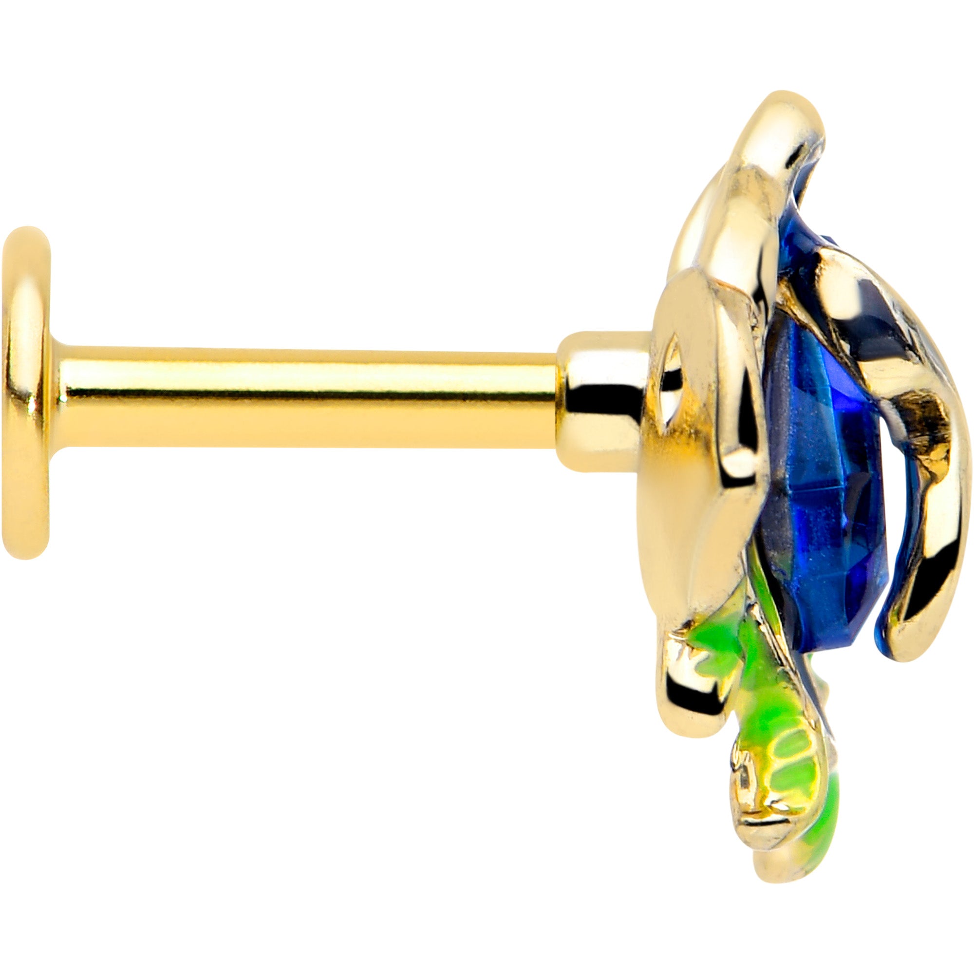 Deep Blue Flower Gold Tone 16 Gauge Flat Back Earring