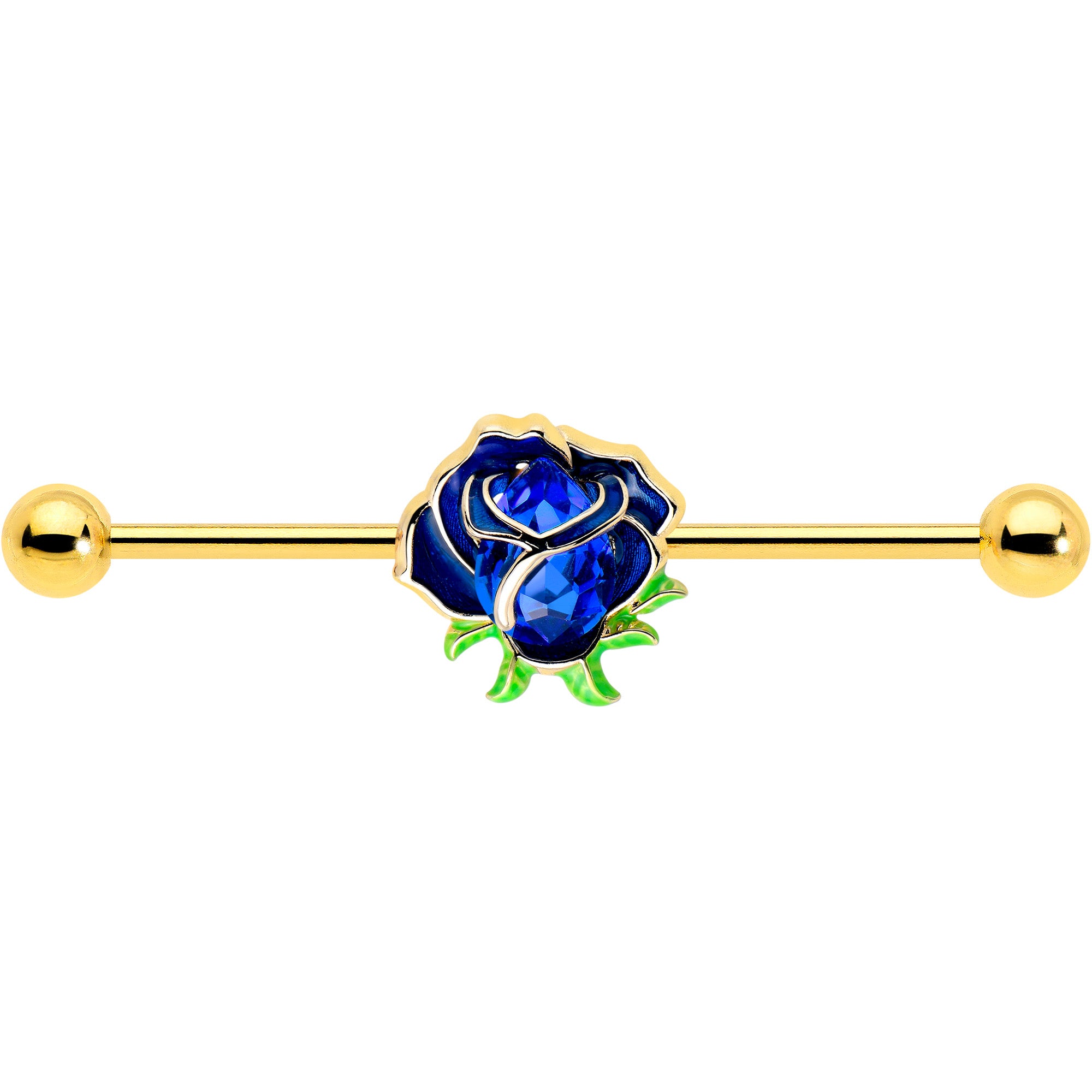 Deep Blue Flower 14 Gauge Barbell Jewelry