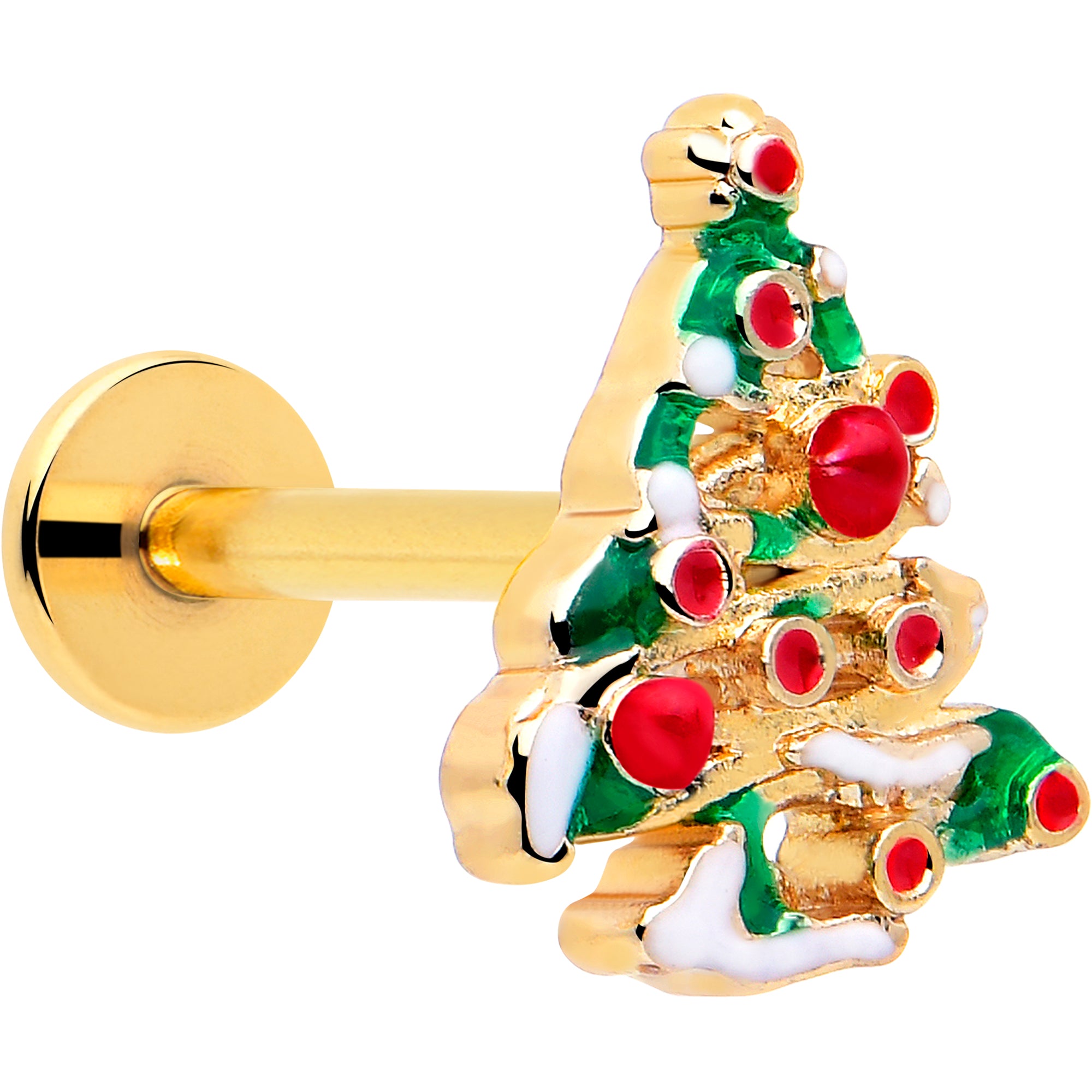 16G red gem Christmas tree labret gold tone tragus Monroe stud