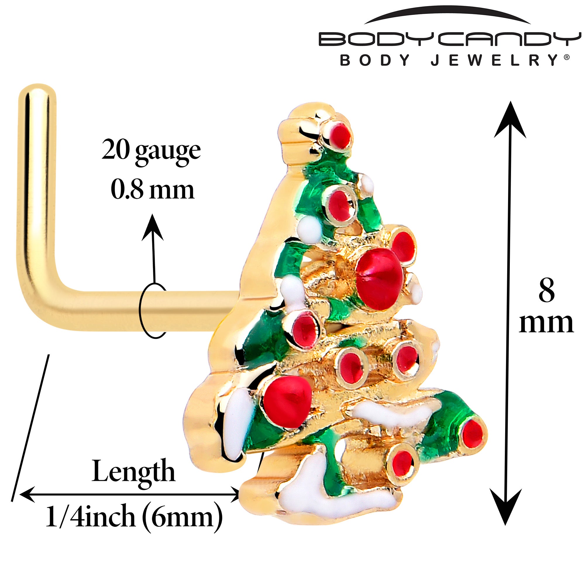 christmas tree nose stud gold tone 20g 7mm festive holiday jewelry