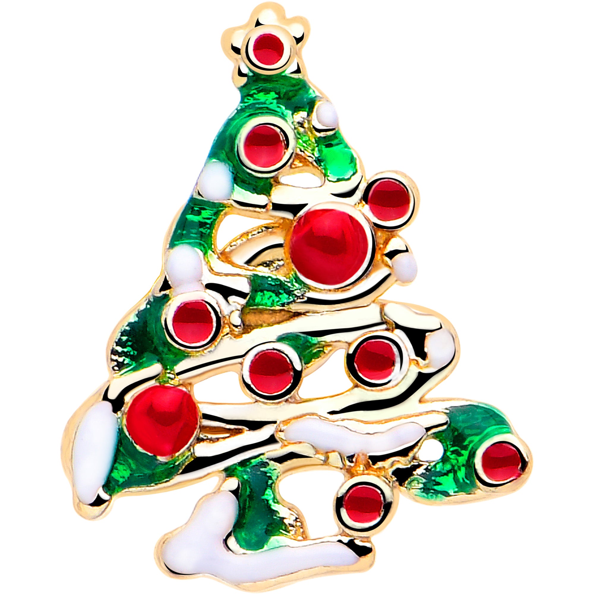 snowy christmas tree l shape nose ring gold tone 20 gauge 7mm