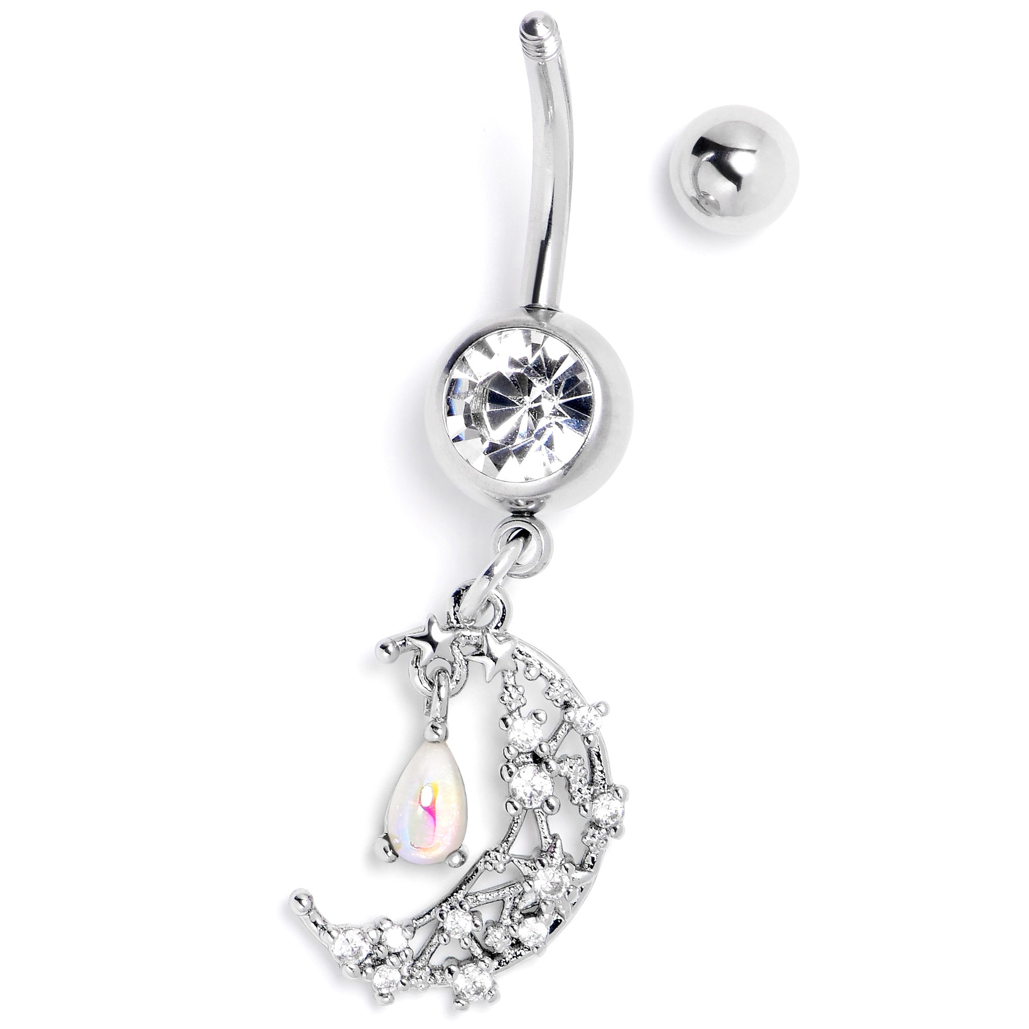 White Clear Gem Constellation Moon Dangle Belly Ring
