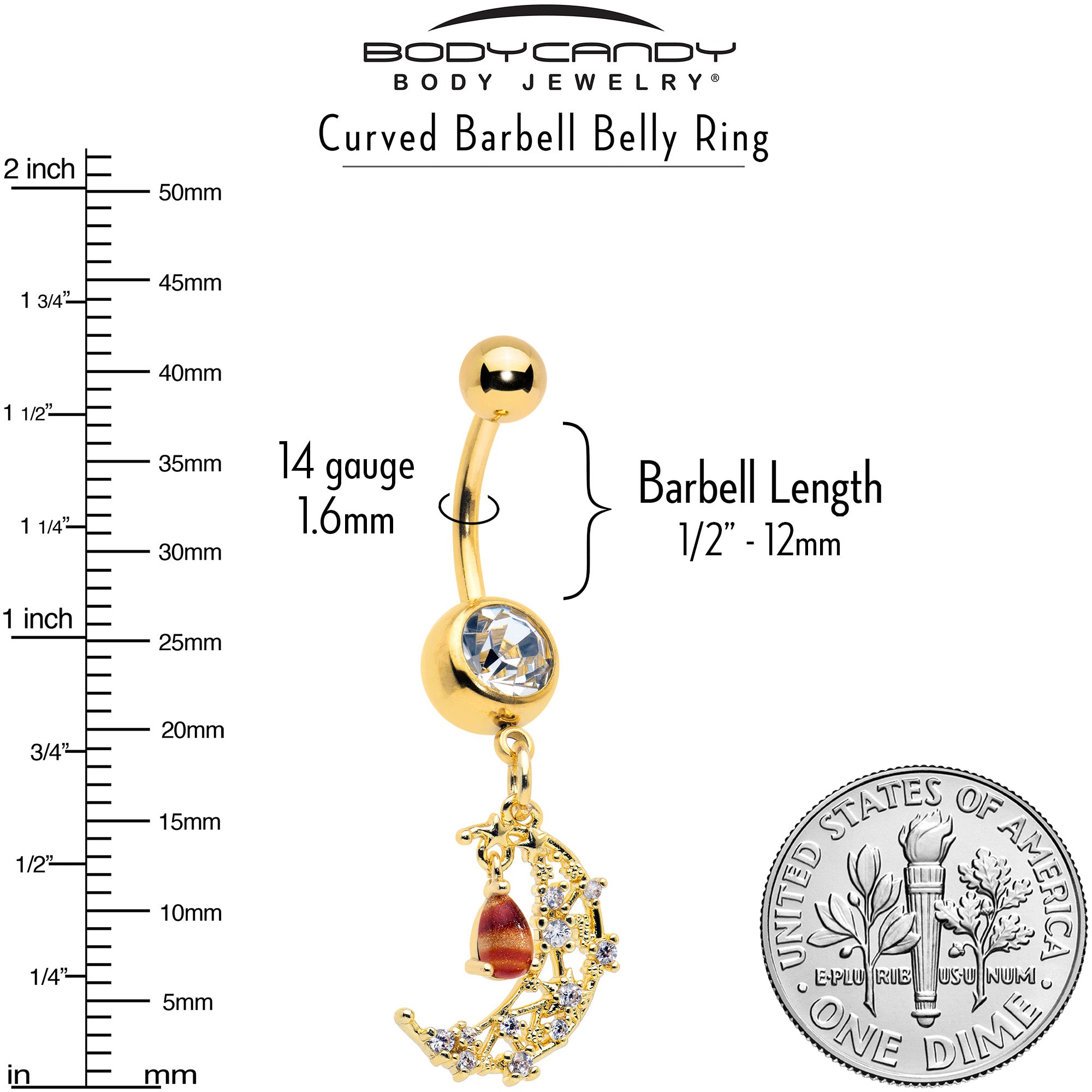 Clear Brown Gem Gold Tone Constellation Moon Dangle Belly Ring