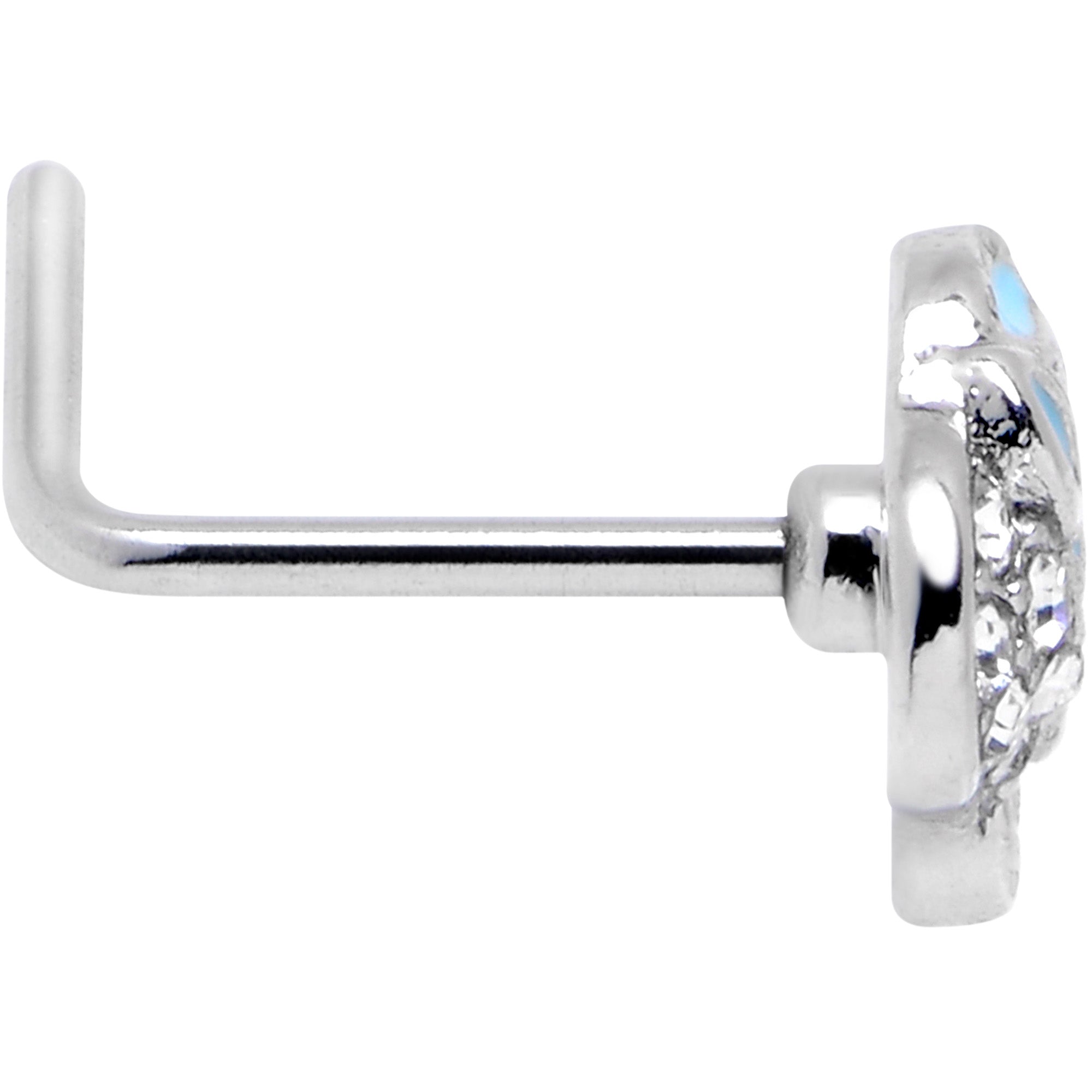 20G 7mm Clear Gem Heavenly Heart Angel Wing Blue L Shape Nose Ring