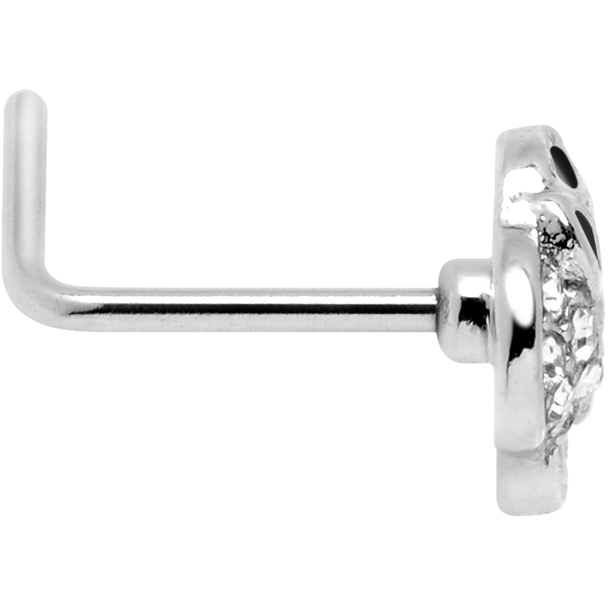 20G 7mm Clear Gem Heavenly Heart Angel Wing Black L Shape Nose Ring