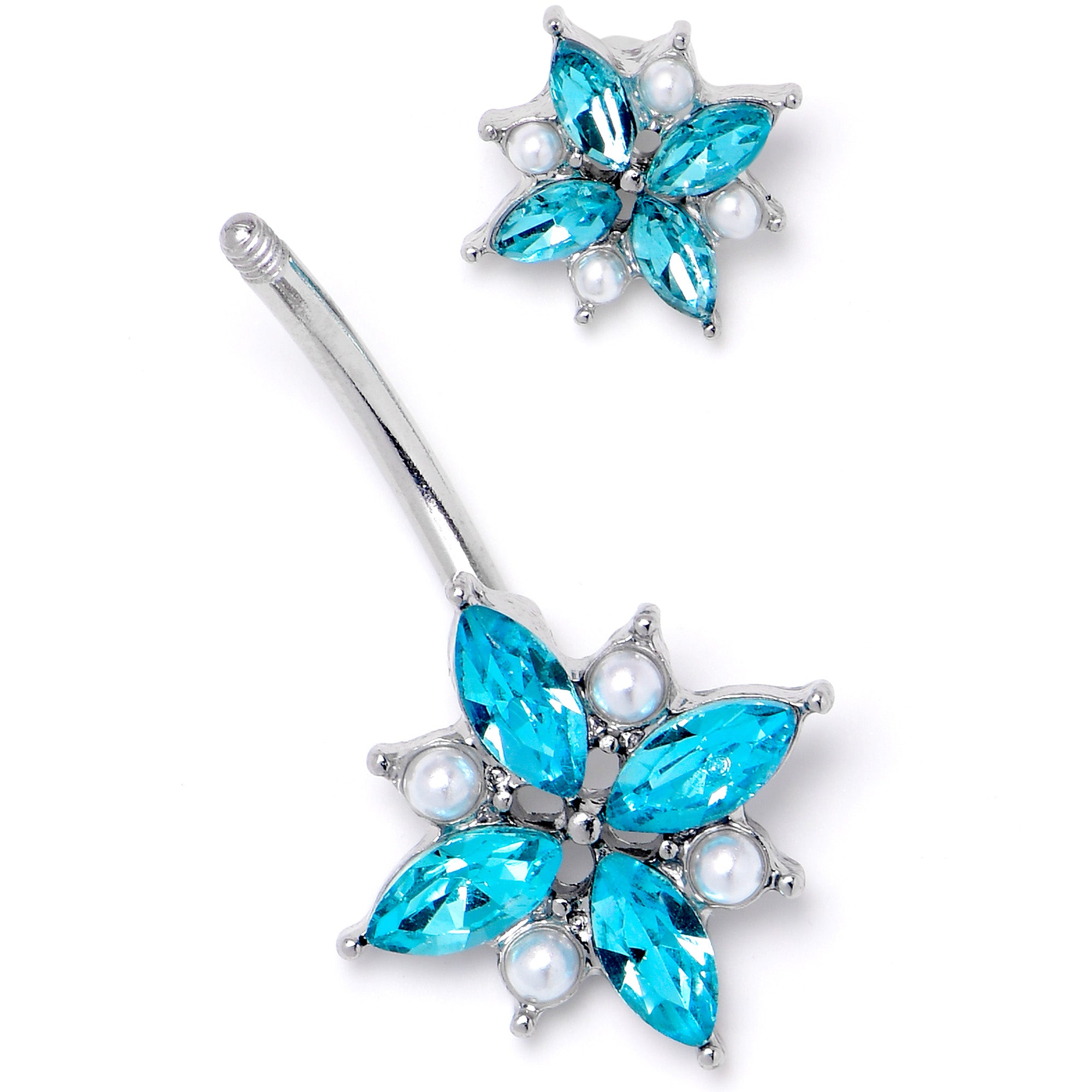 Blue Gem Star Power Double Mount Belly Ring