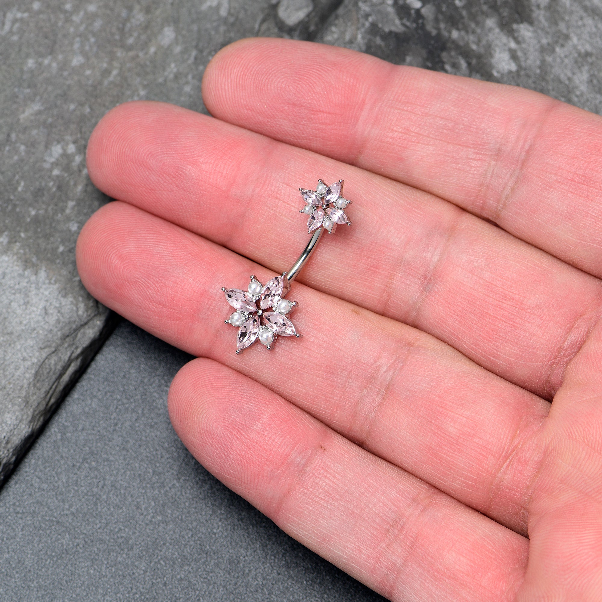 Pink Gem Star Power Double Mount Belly Ring