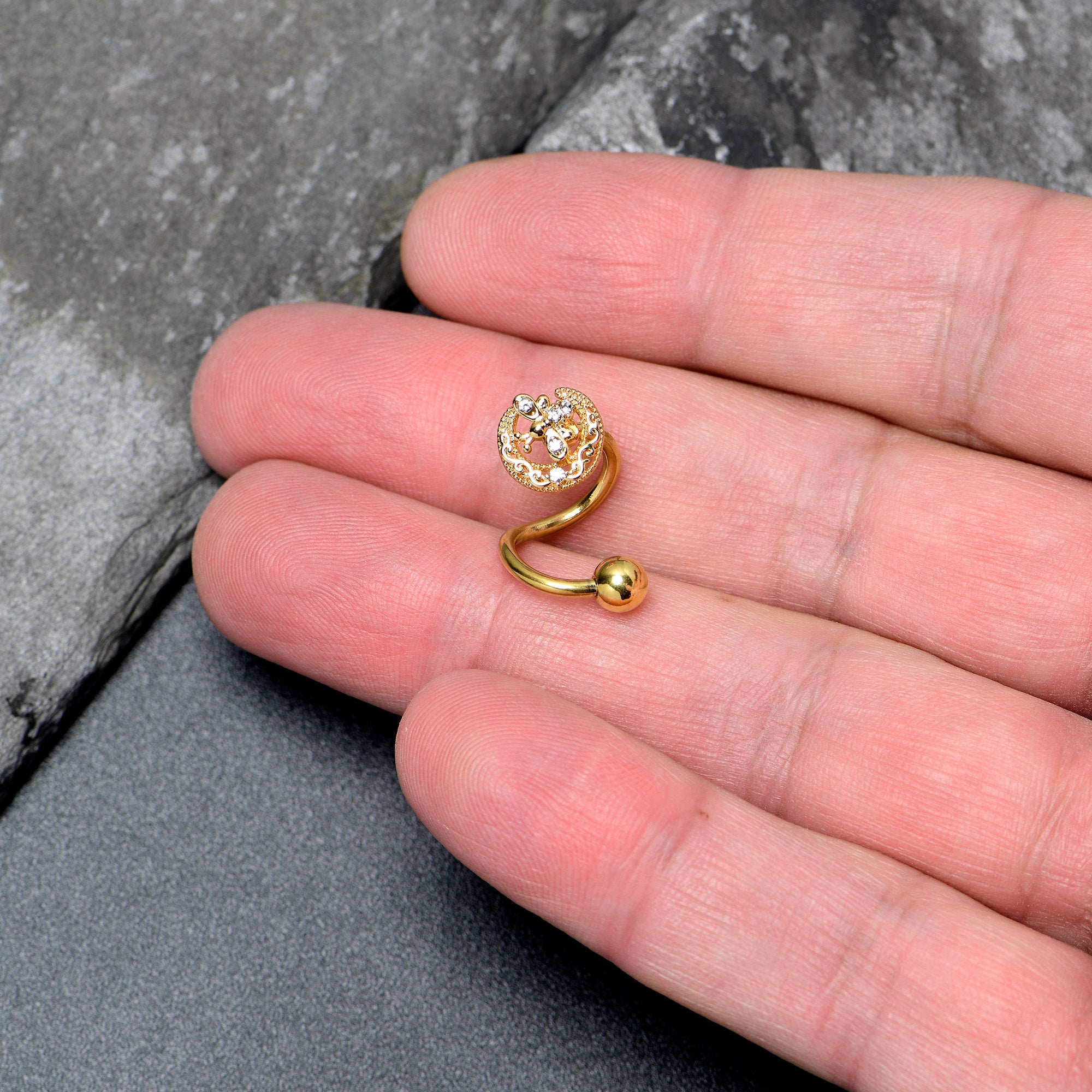 Clear Gem Gold Tone Lunar Dragonfly Spiral Twister Belly Ring