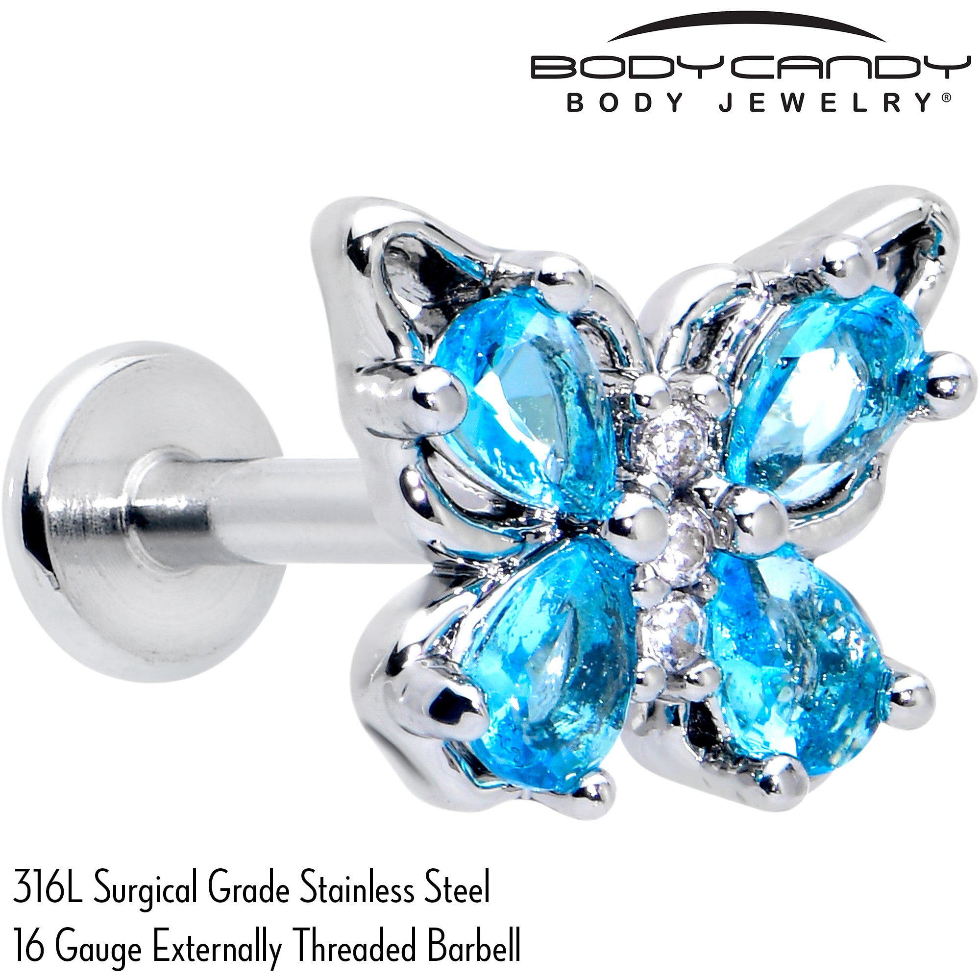 16G 5/16 Blue Gem Baroque Butterfly Internally Threaded Labret