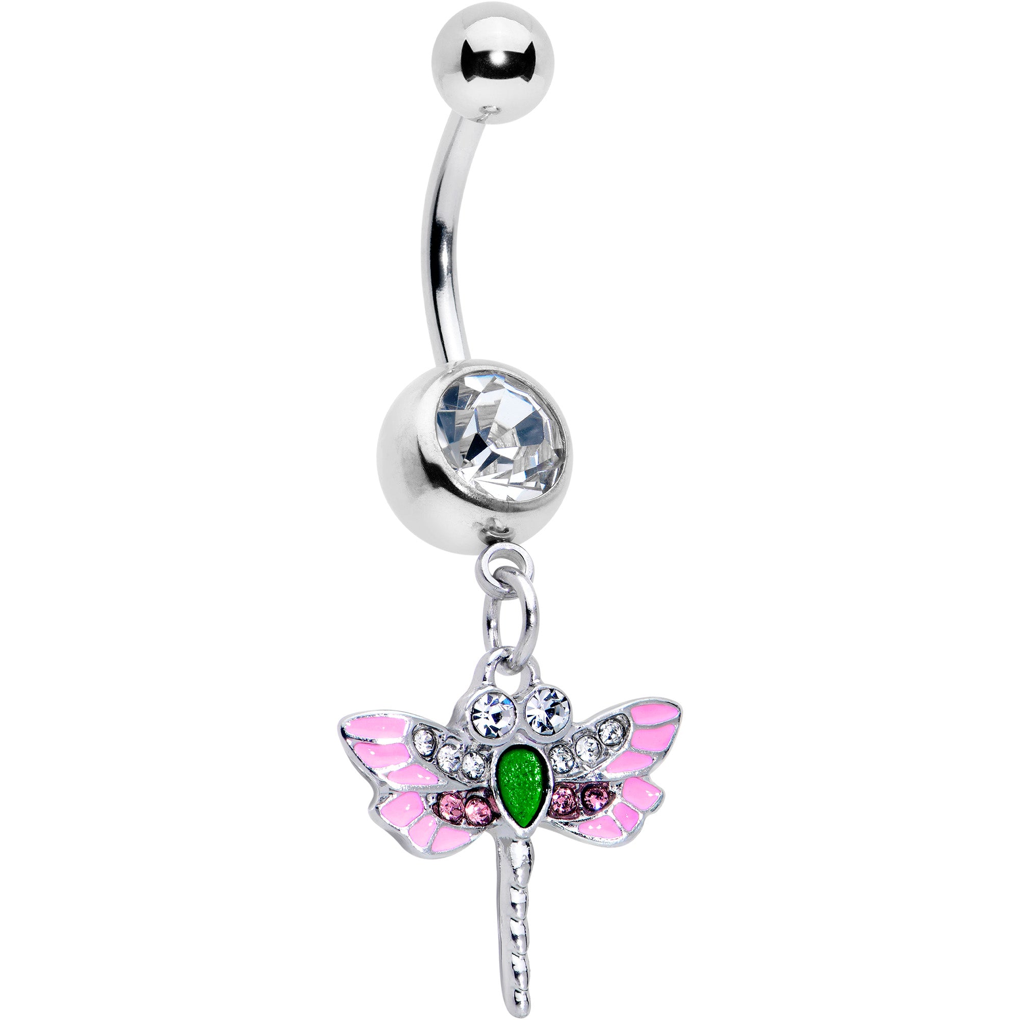 Pink Clear Gem Bright Dragonfly Pink Dangle Belly Ring