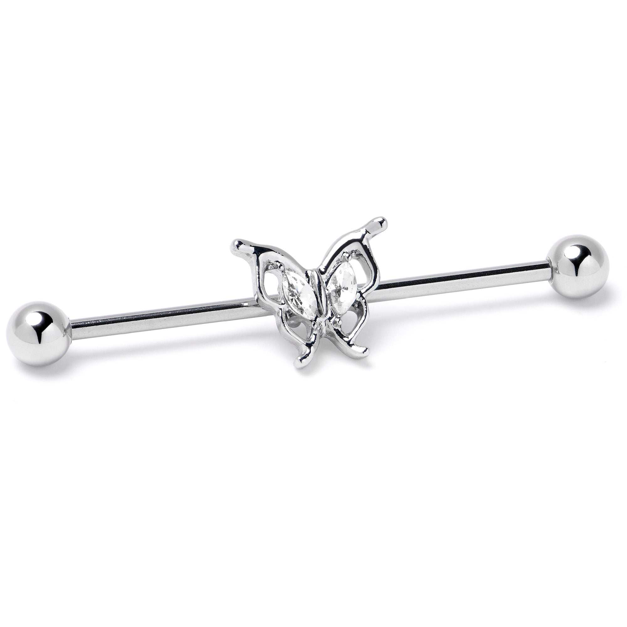14G Clear Gem Fancy Fab Butterfly Industrial Barbell 38mm