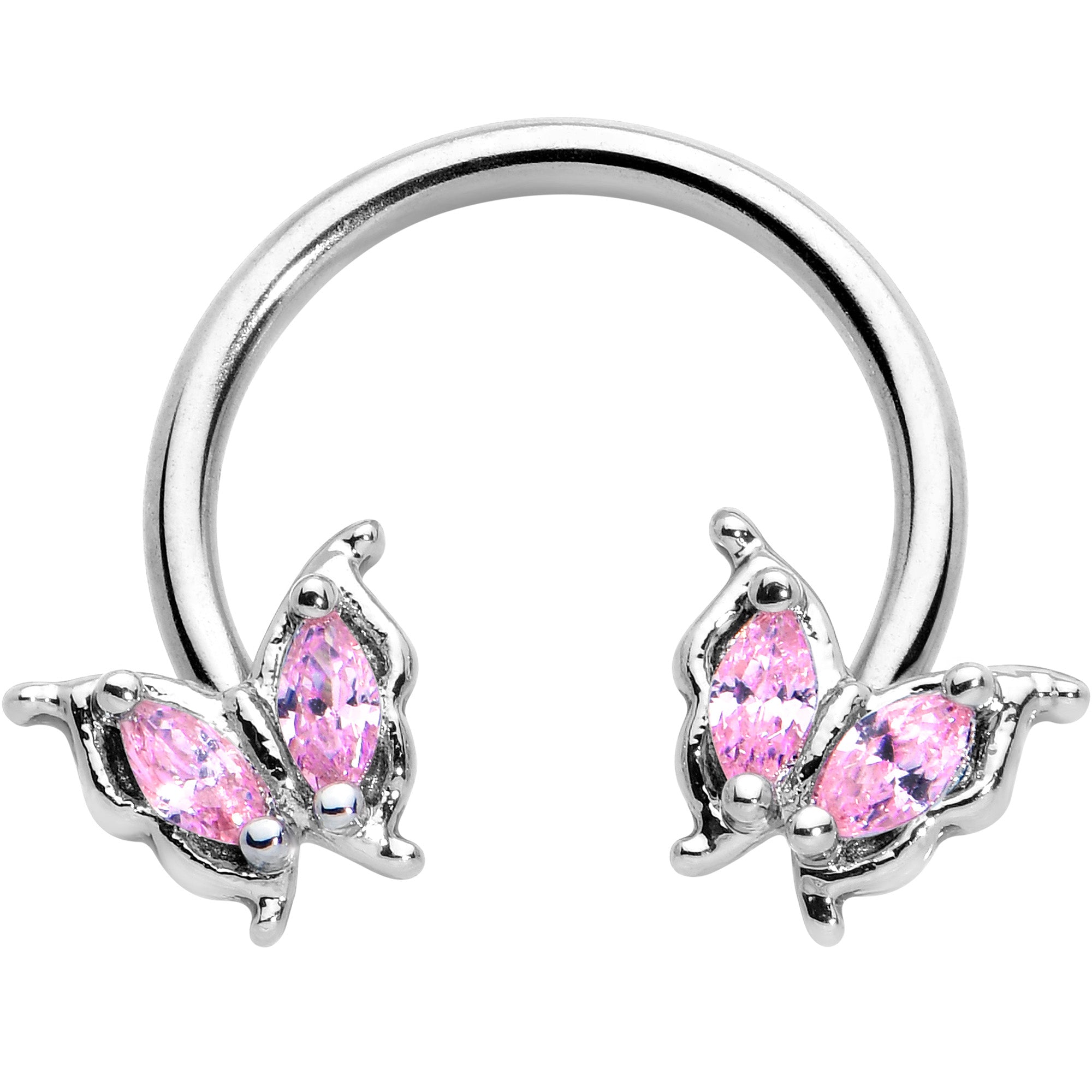 16G 3/8 Pink Gem Fancy Fab Butterfly Horseshoe Circular Barbell