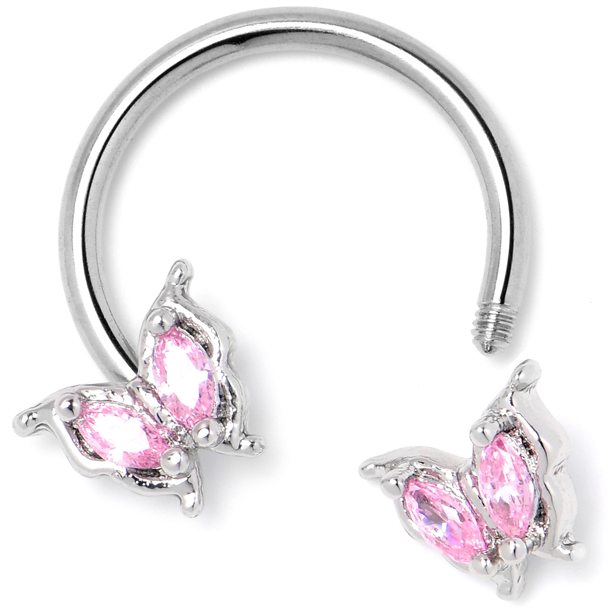 16G 3/8 Pink Gem Fancy Fab Butterfly Horseshoe Circular Barbell