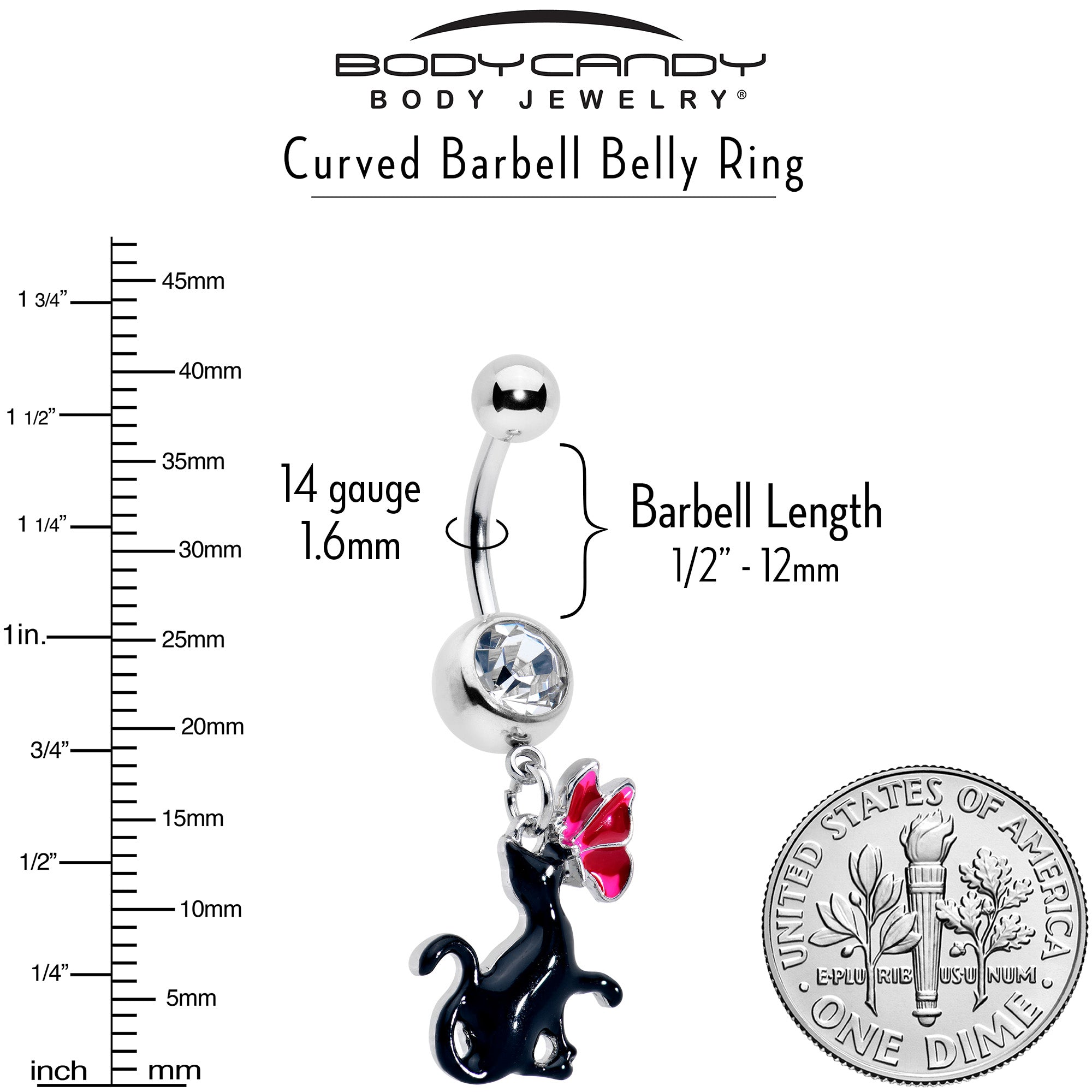 Clear Gem Butterfly Black Cat Dangle Belly Ring