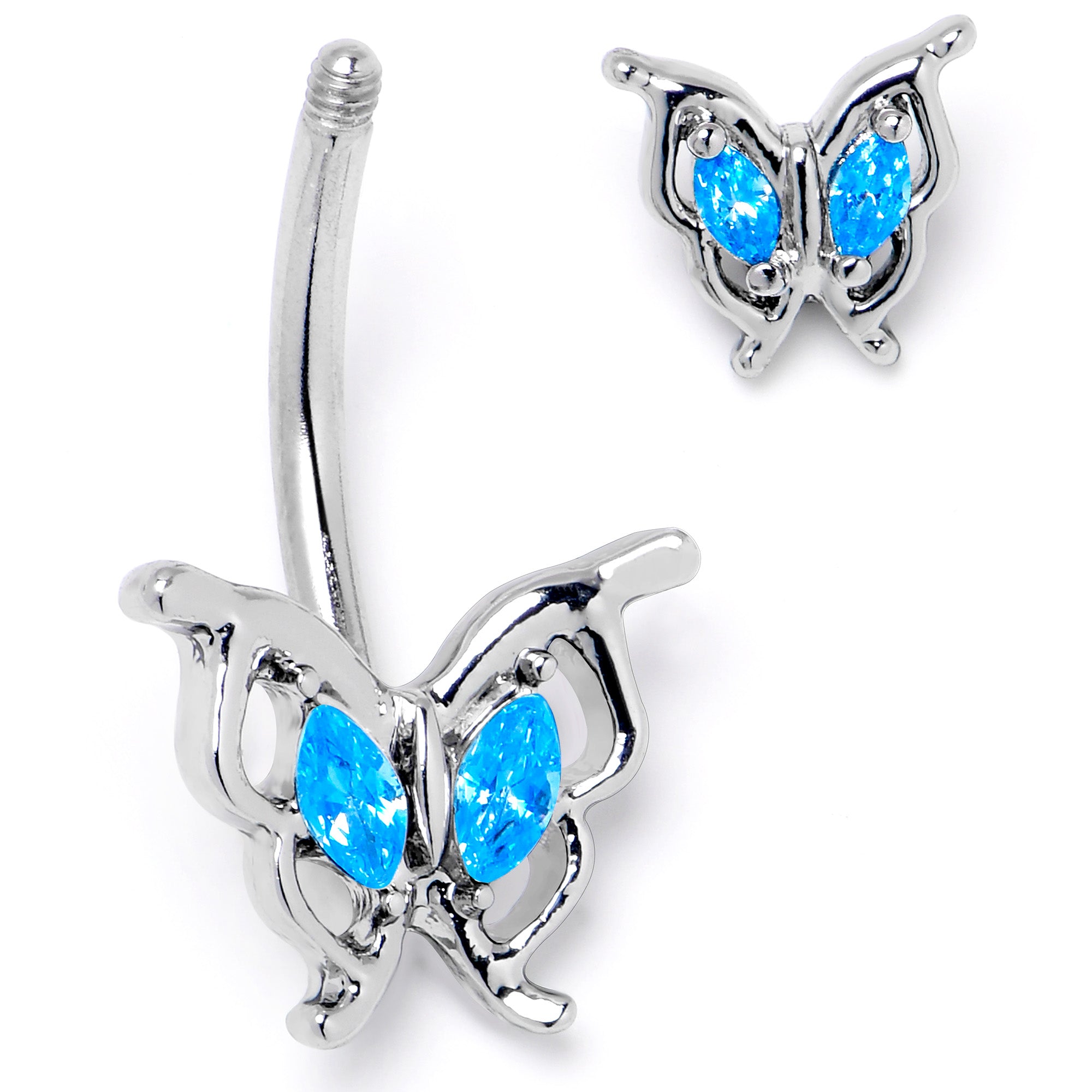 Blue Gem Fancy Fab Butterfly Double Mount Belly Ring
