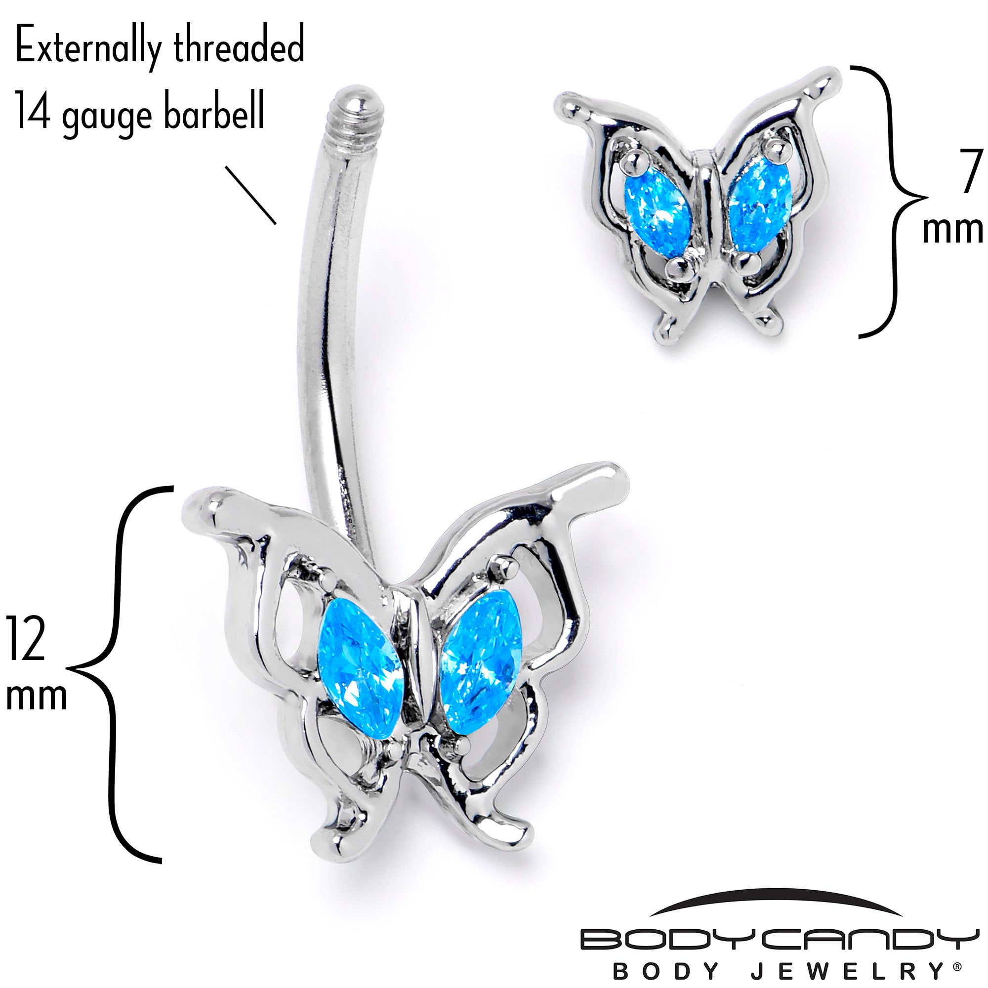 Blue Gem Fancy Fab Butterfly Double Mount Belly Ring