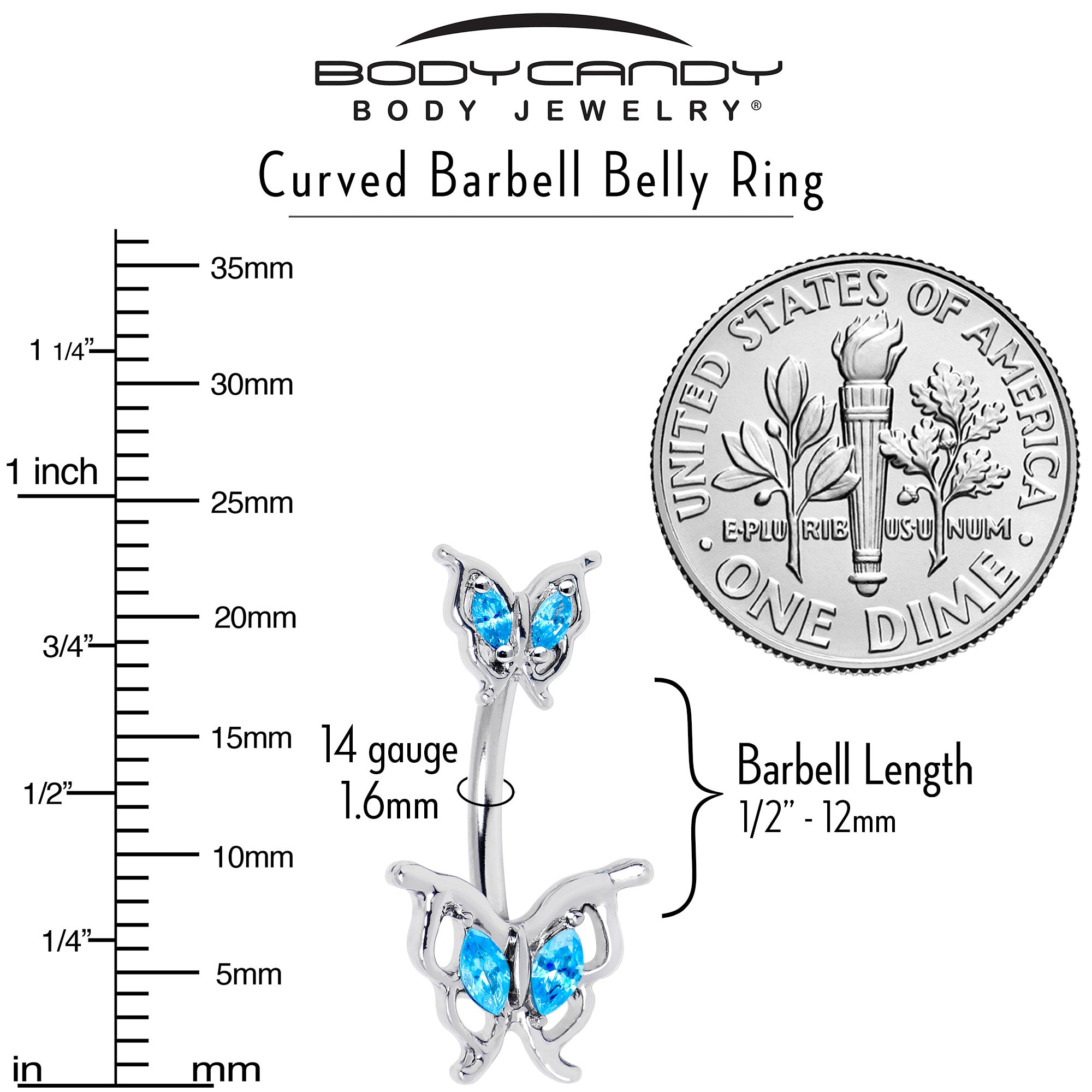 Blue Gem Fancy Fab Butterfly Double Mount Belly Ring