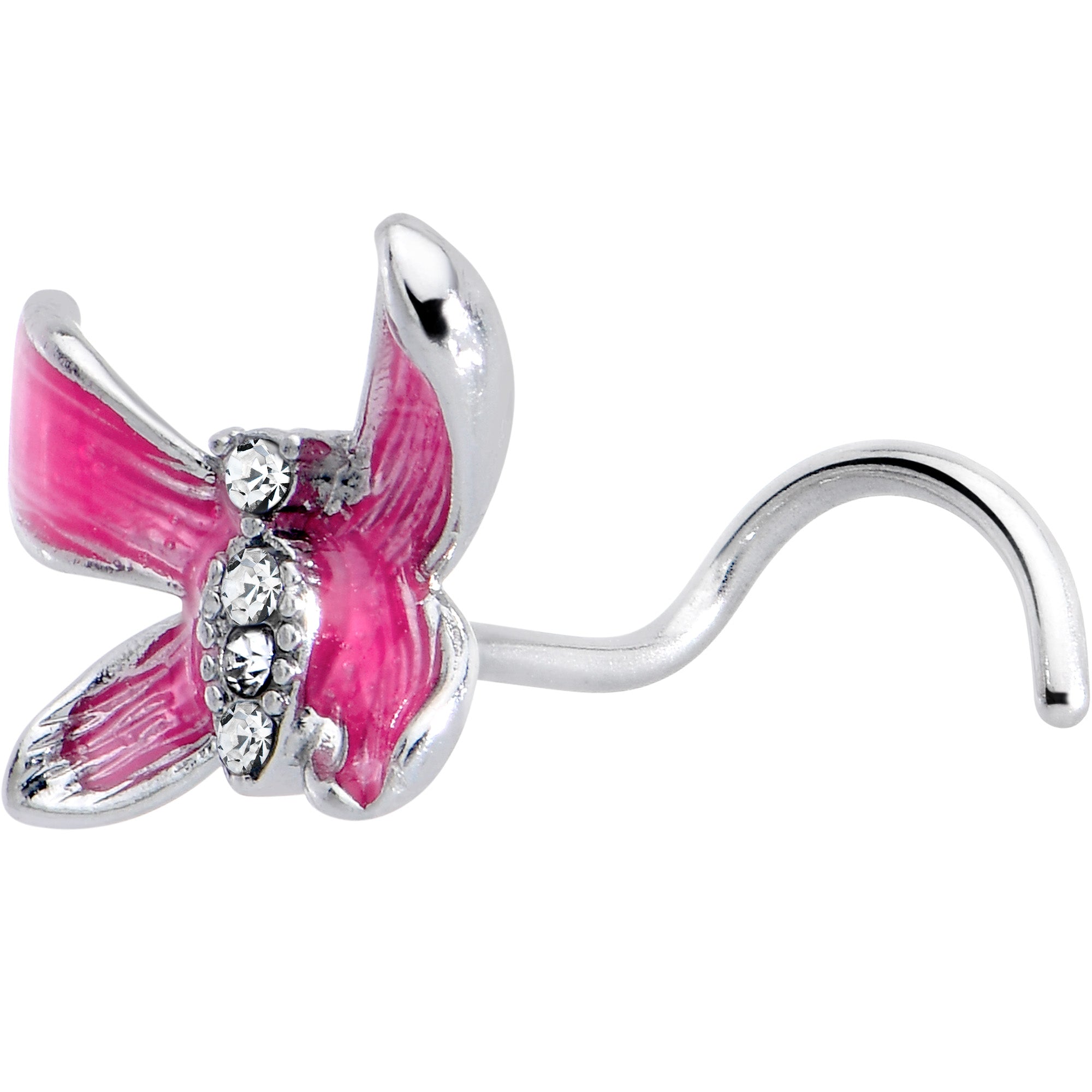 20G 7mm Clear Gem Chunky Butterfly Pink Left Side Nose Screw