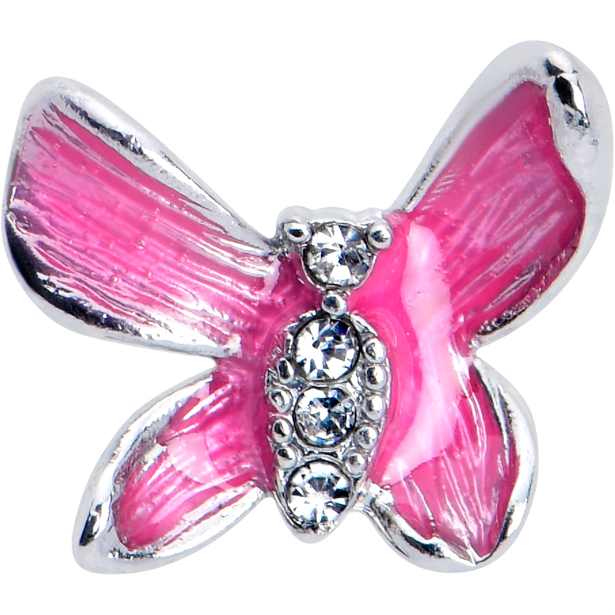 20G 7mm Clear Gem Chunky Butterfly Pink Left Side Nose Screw