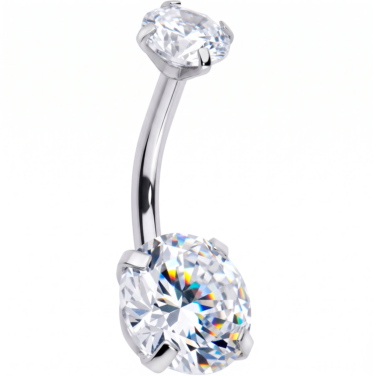 Clear Gem April Birthstone Double Mount Belly Ring