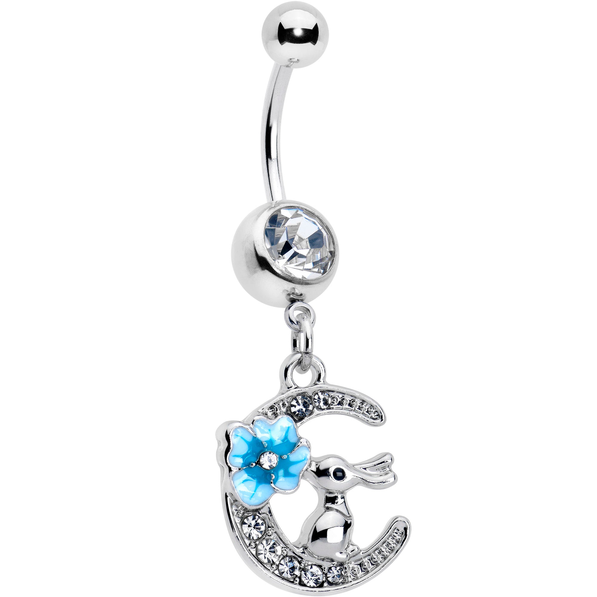 Clear Gem Rabbit On The Moon Blue Dangle Belly Ring