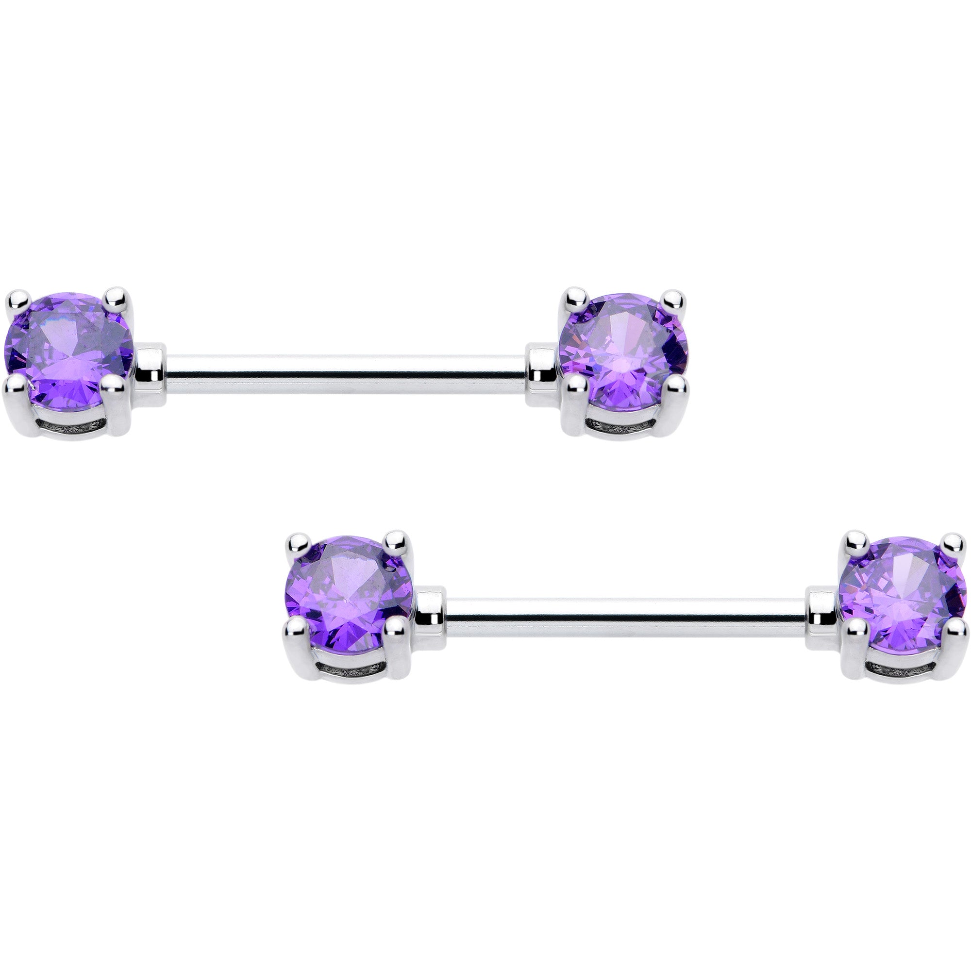 14G 9/16 Purple CZ Gem February Birthstone Nipple Ring Set