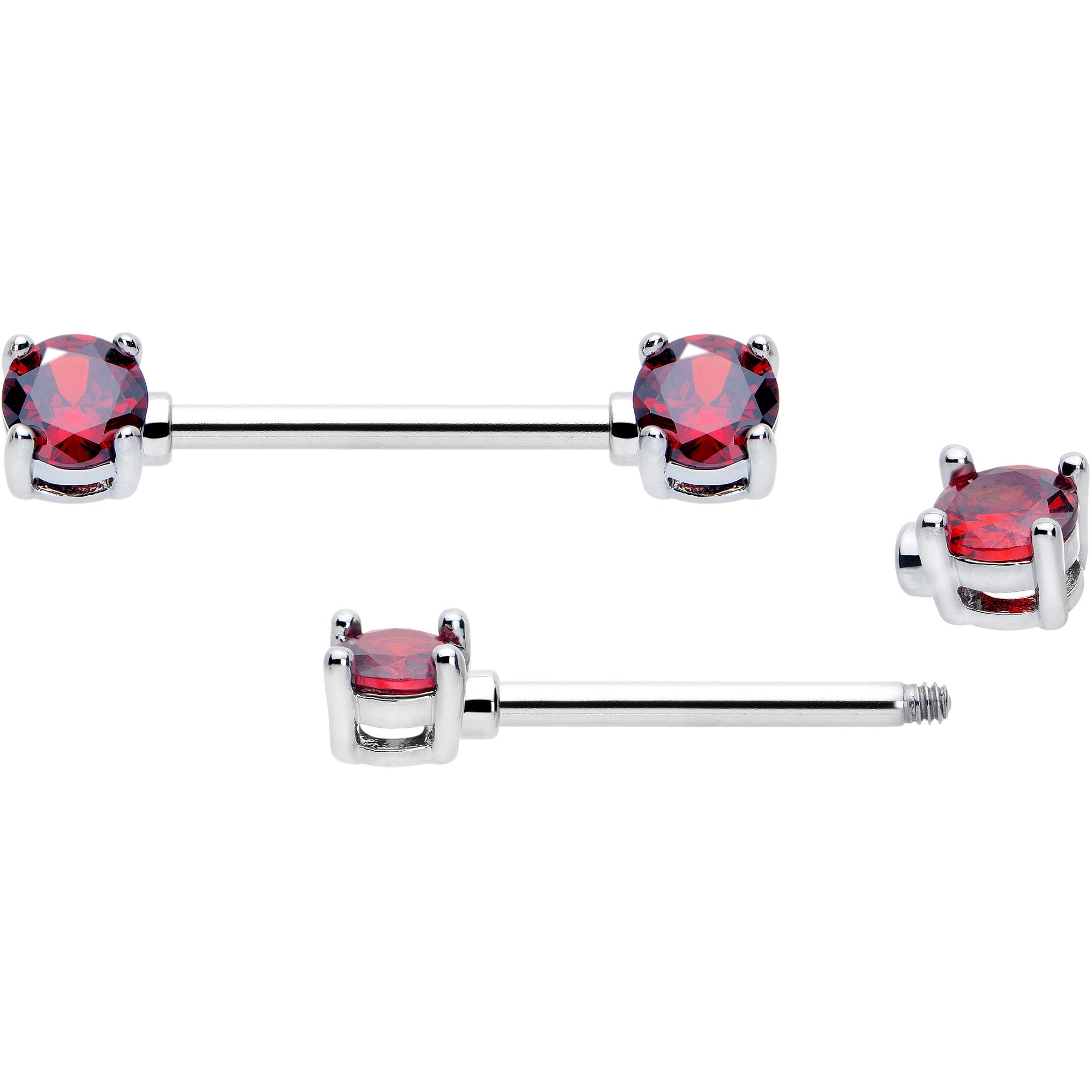 14G 9/16 Red CZ Gem July Birthstone Nipple Ring Set