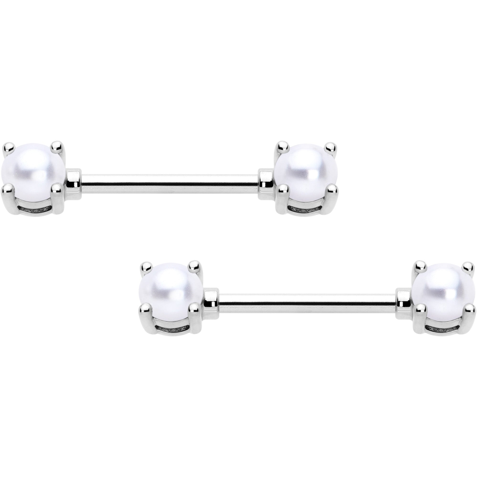 14G 9/16 White Faux Pearl June Birthstone Nipple Ring Set