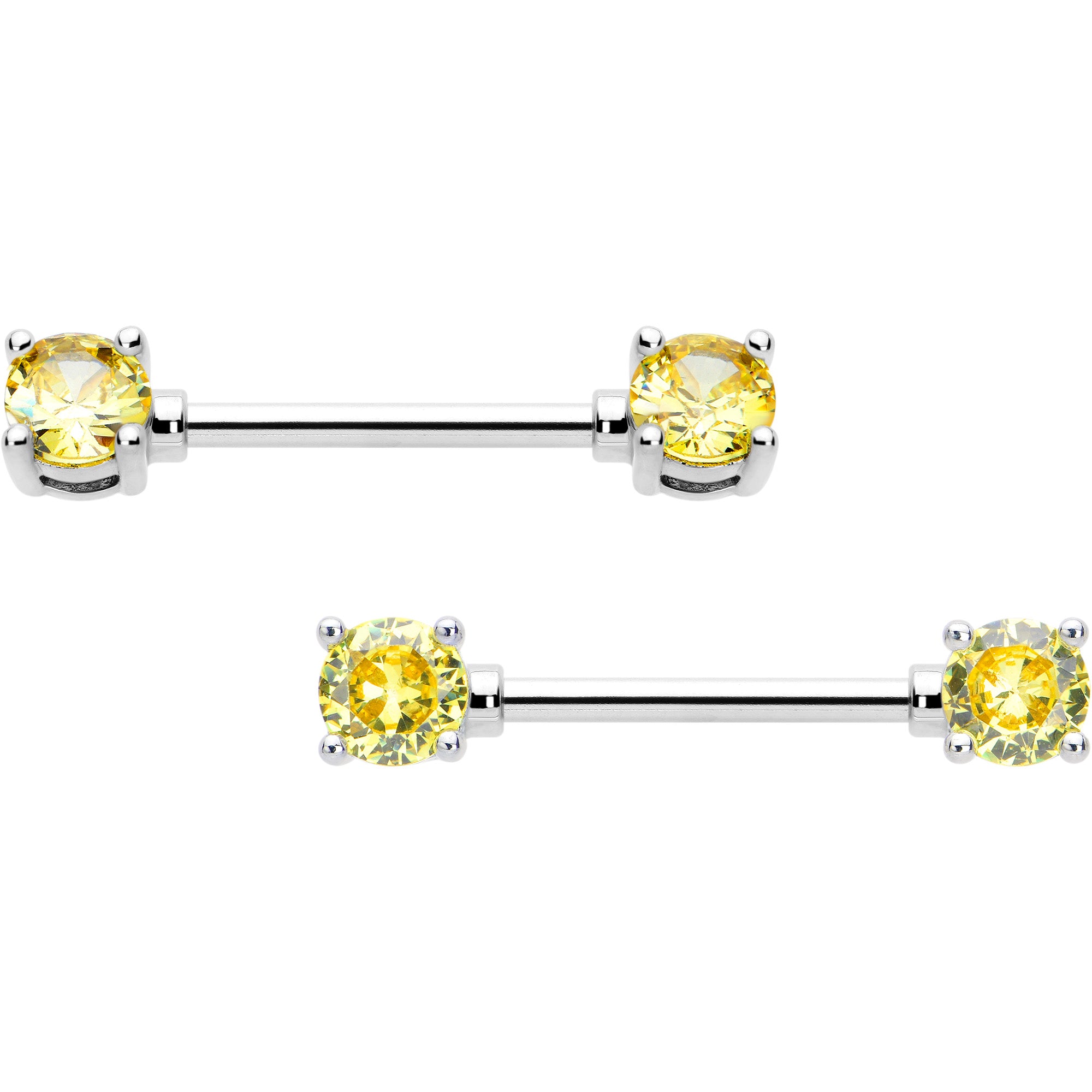 14G 9/16 Yellow CZ Gem November Birthstone Nipple Ring Set