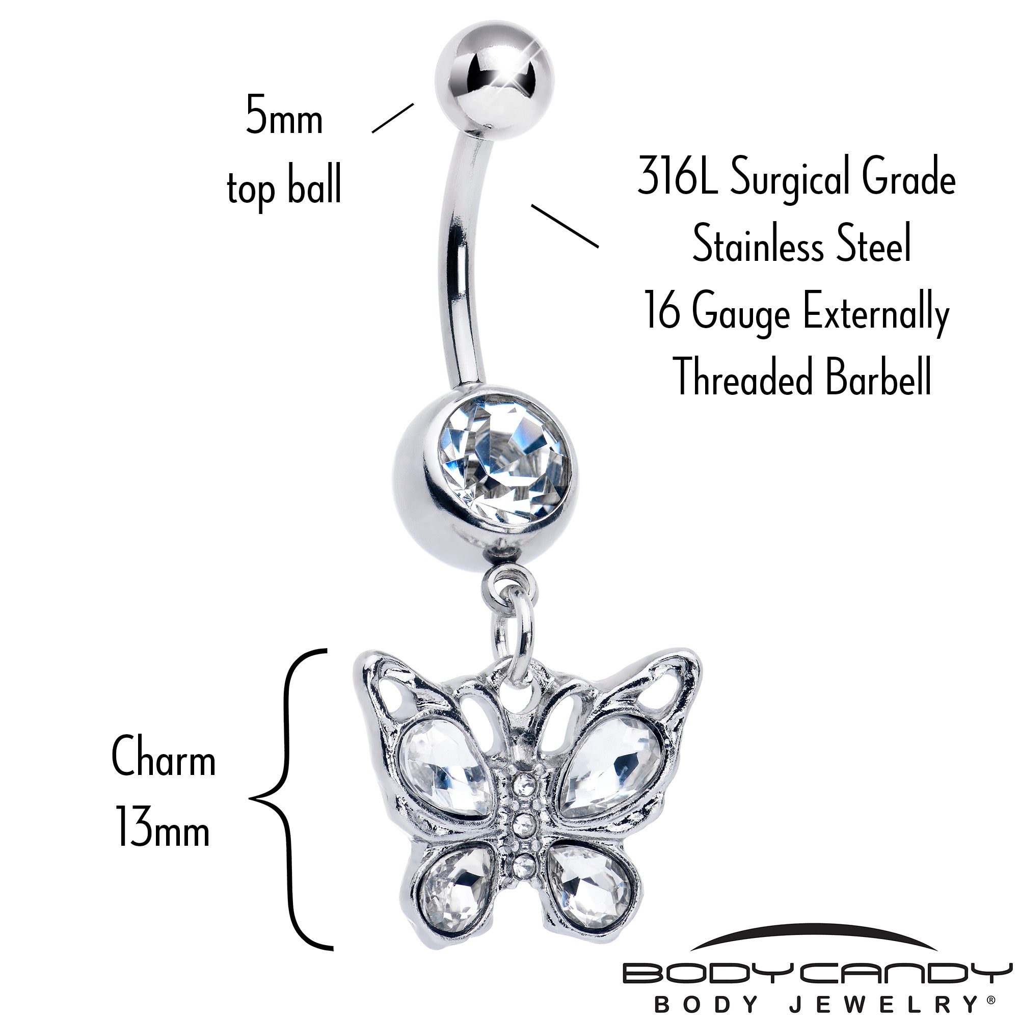 Clear Gem Butterfly Beauty Bling Dangle Belly Ring