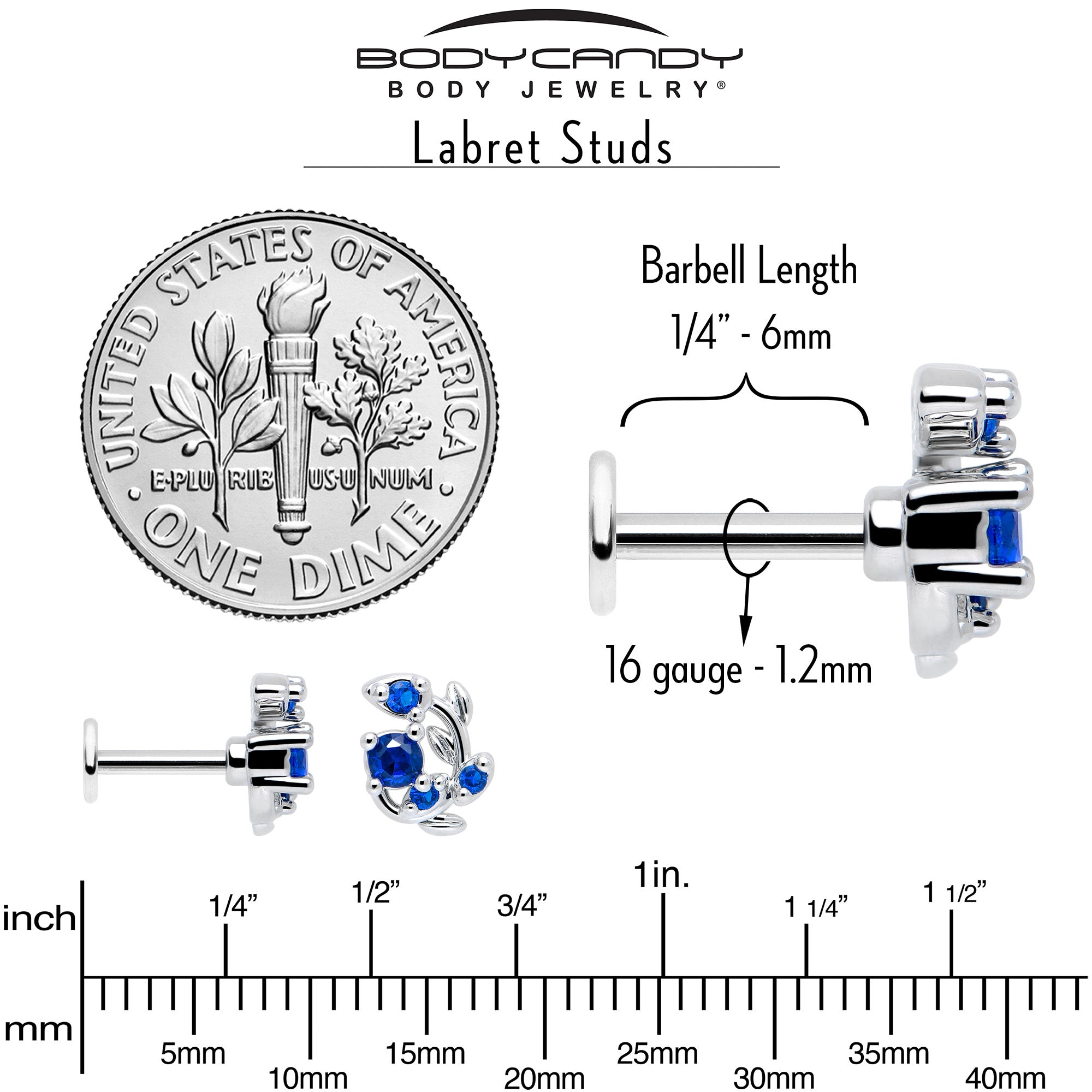 16 Gauge Twining Vine Stud with Blue Gem
