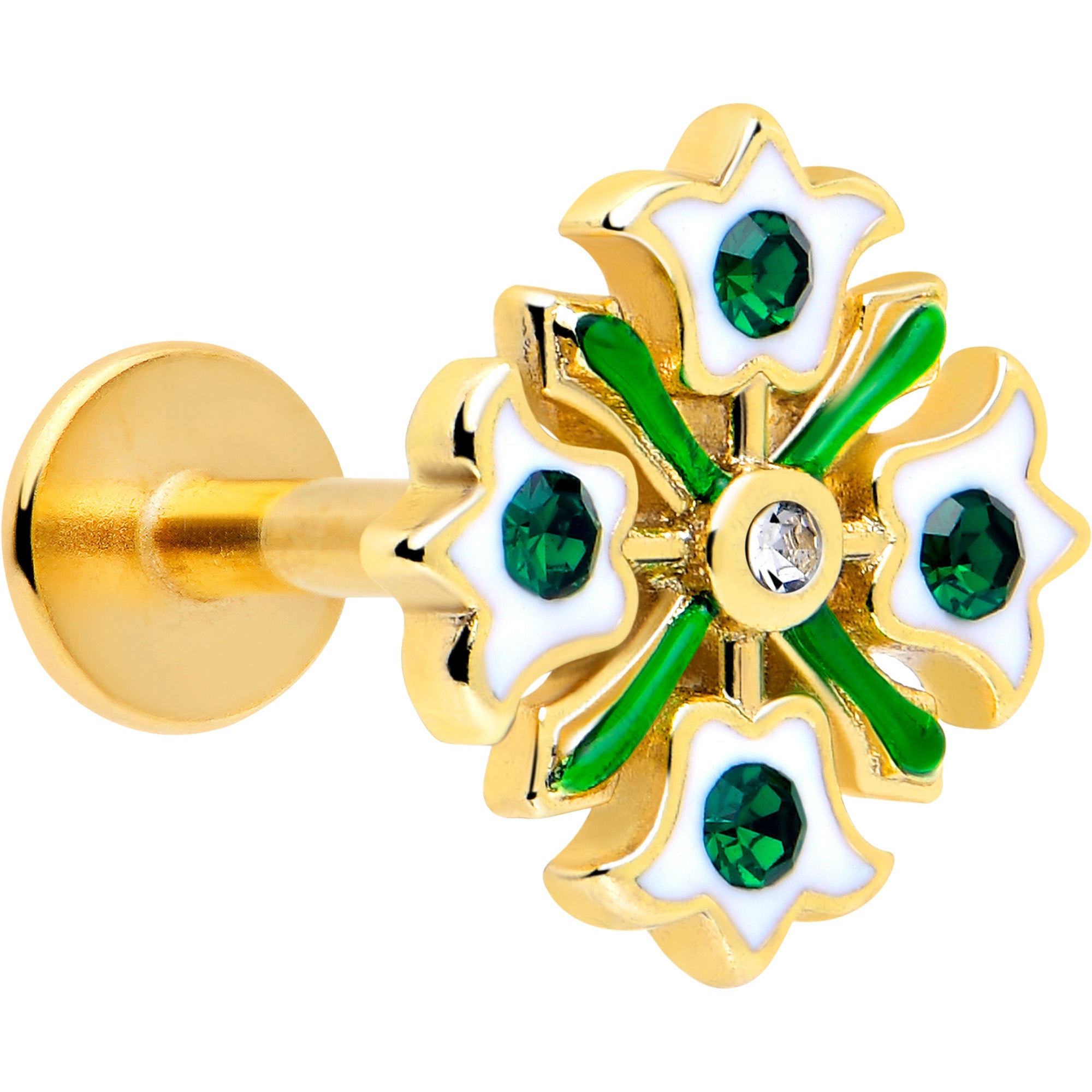 16 Gauge Green Gem Flower Wreath Flatback Stud