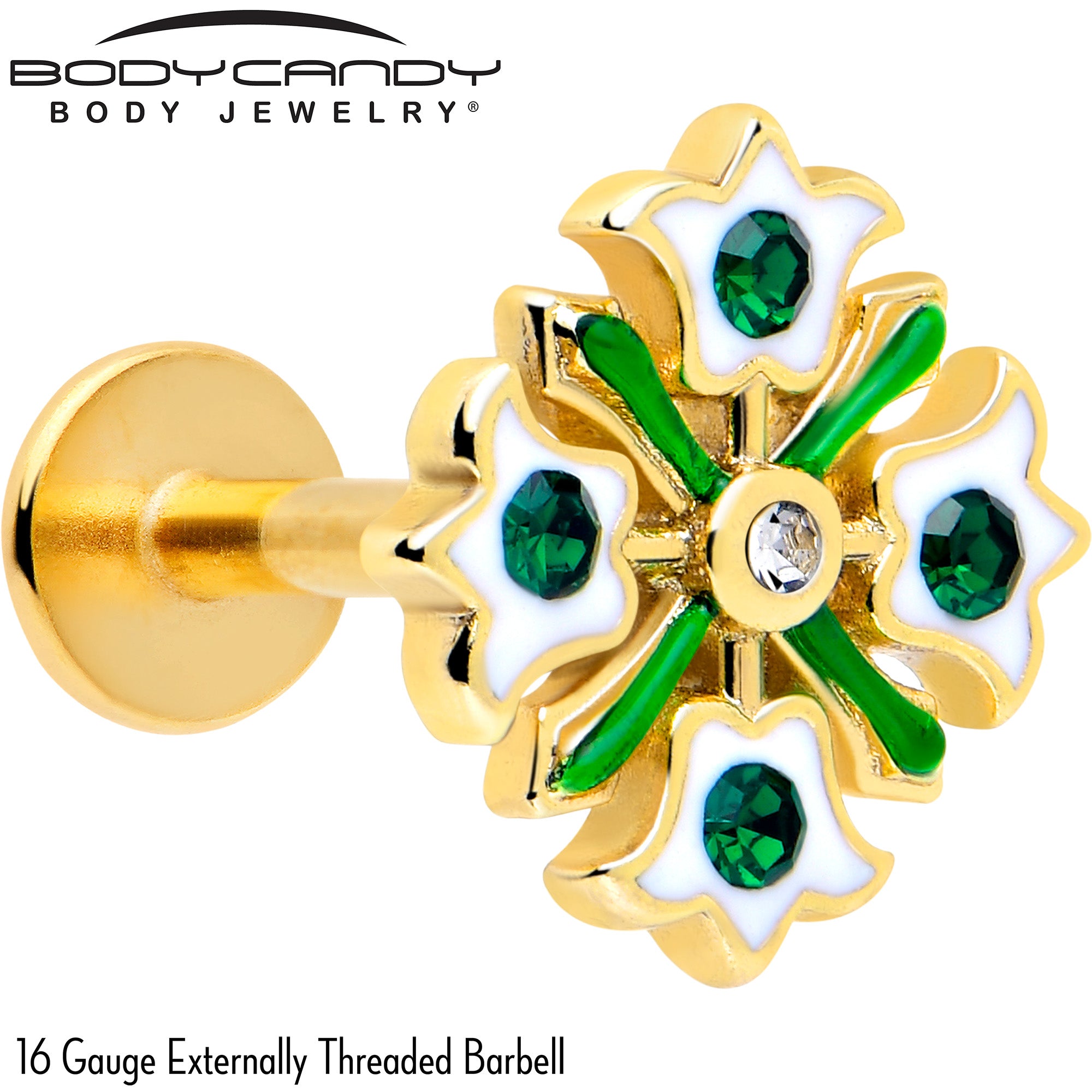 1/4 Green Gem Gold Tone Flower Wreath Stud