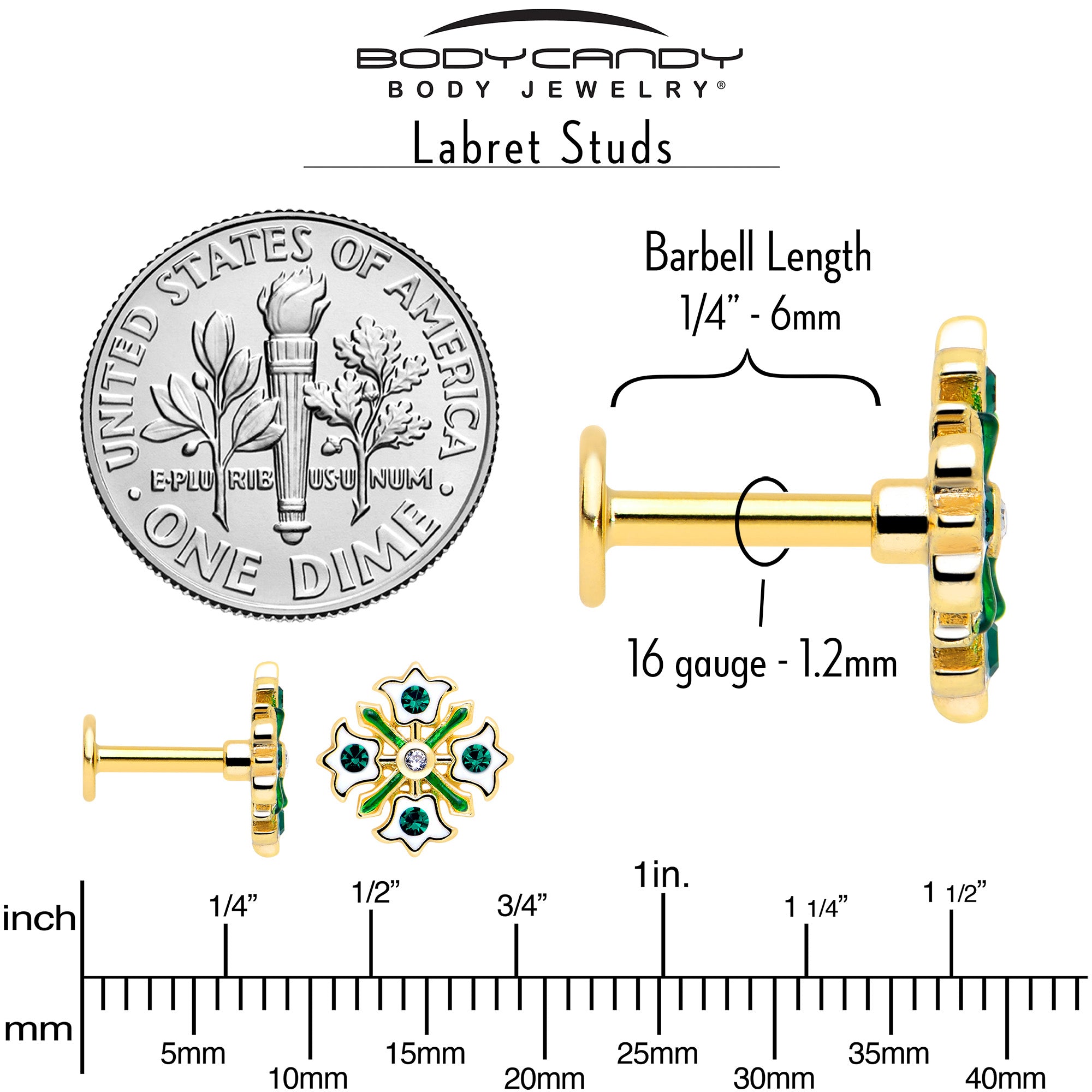 1/4 Green Gem Flower Wreath Flatback Earring