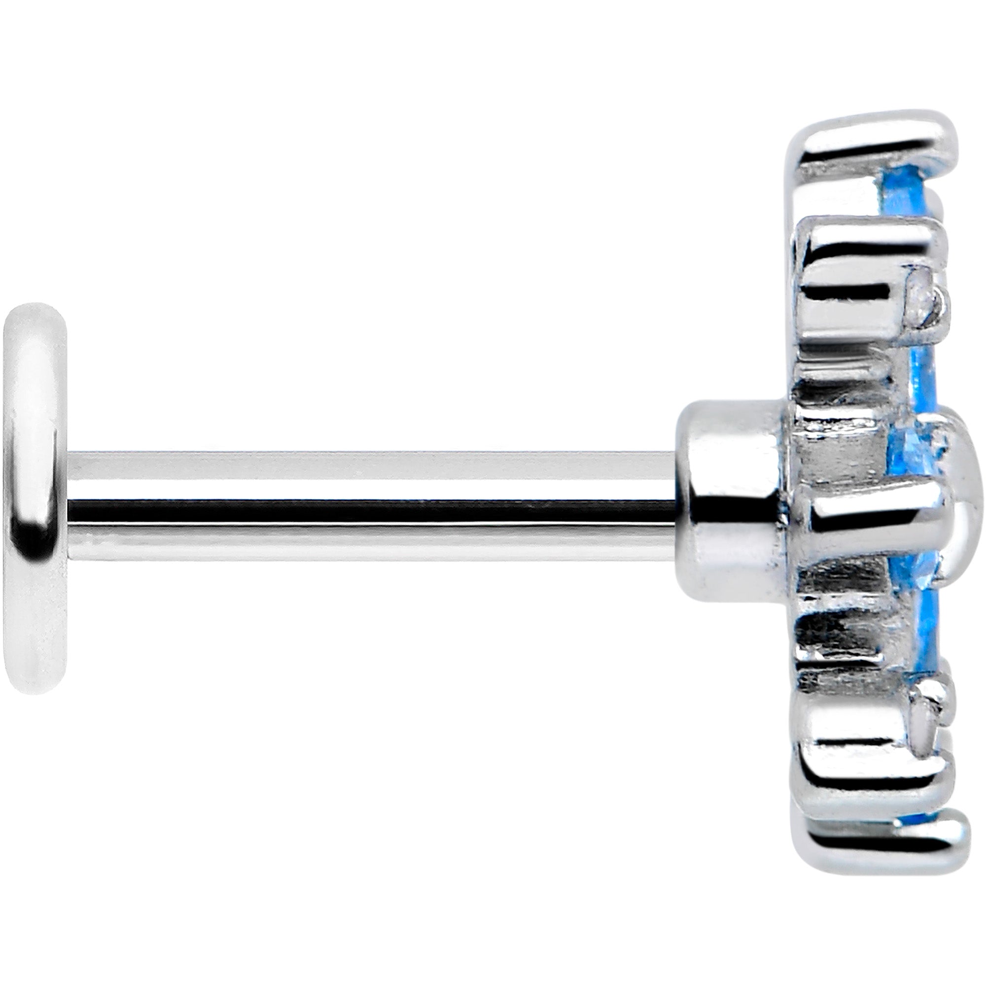 Blue CZ Gem Classic Flower 16 Gauge Stud