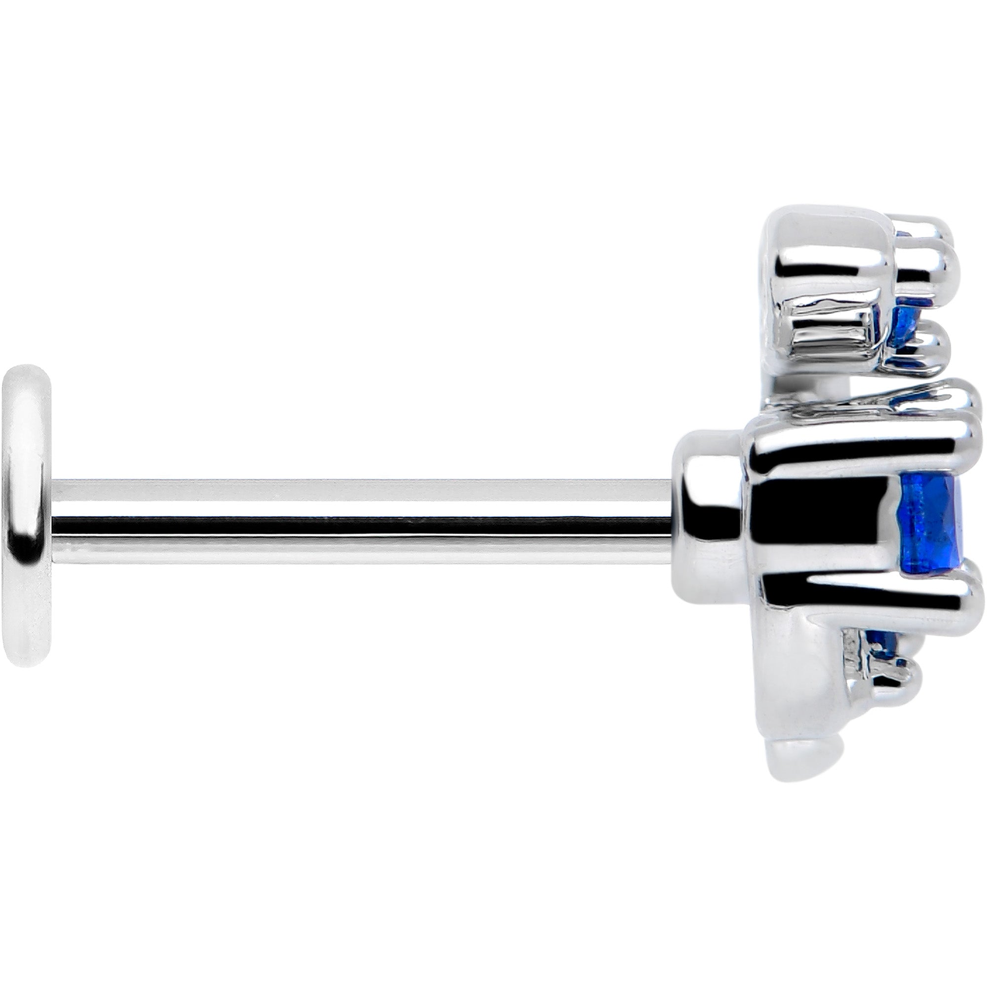 Twining Vine Blue Gem Flatback Stud Earring 16 Gauge