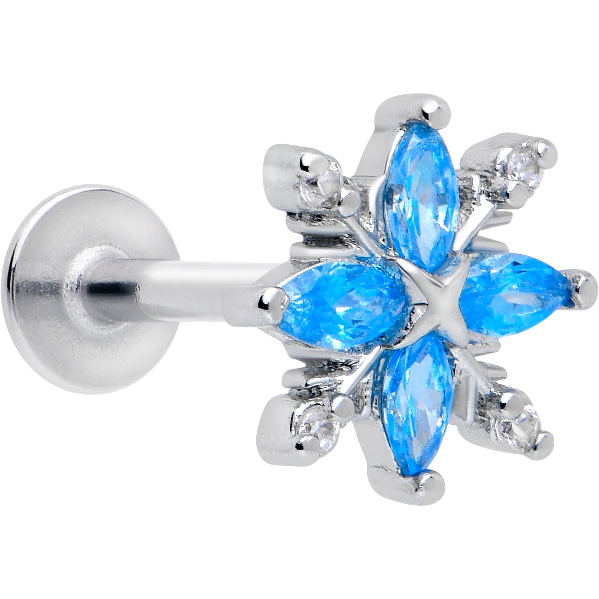 16 Gauge 5/16 Blue CZ Gem Flower Flatback Stud