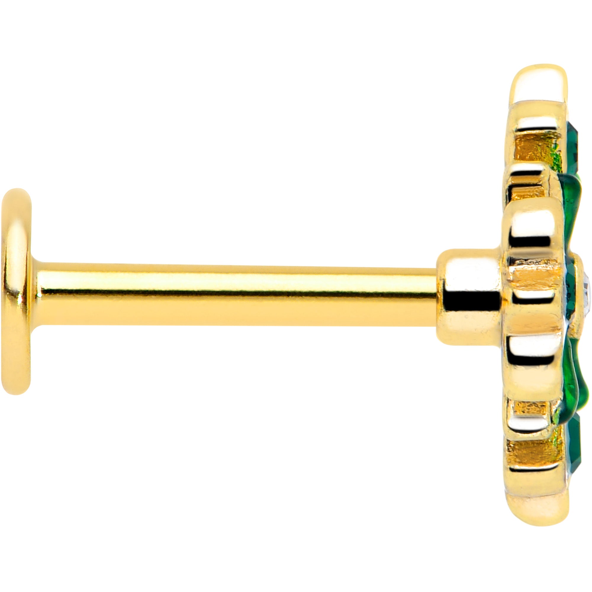 Flower Wreath Flatback Stud with Green CZ Gem