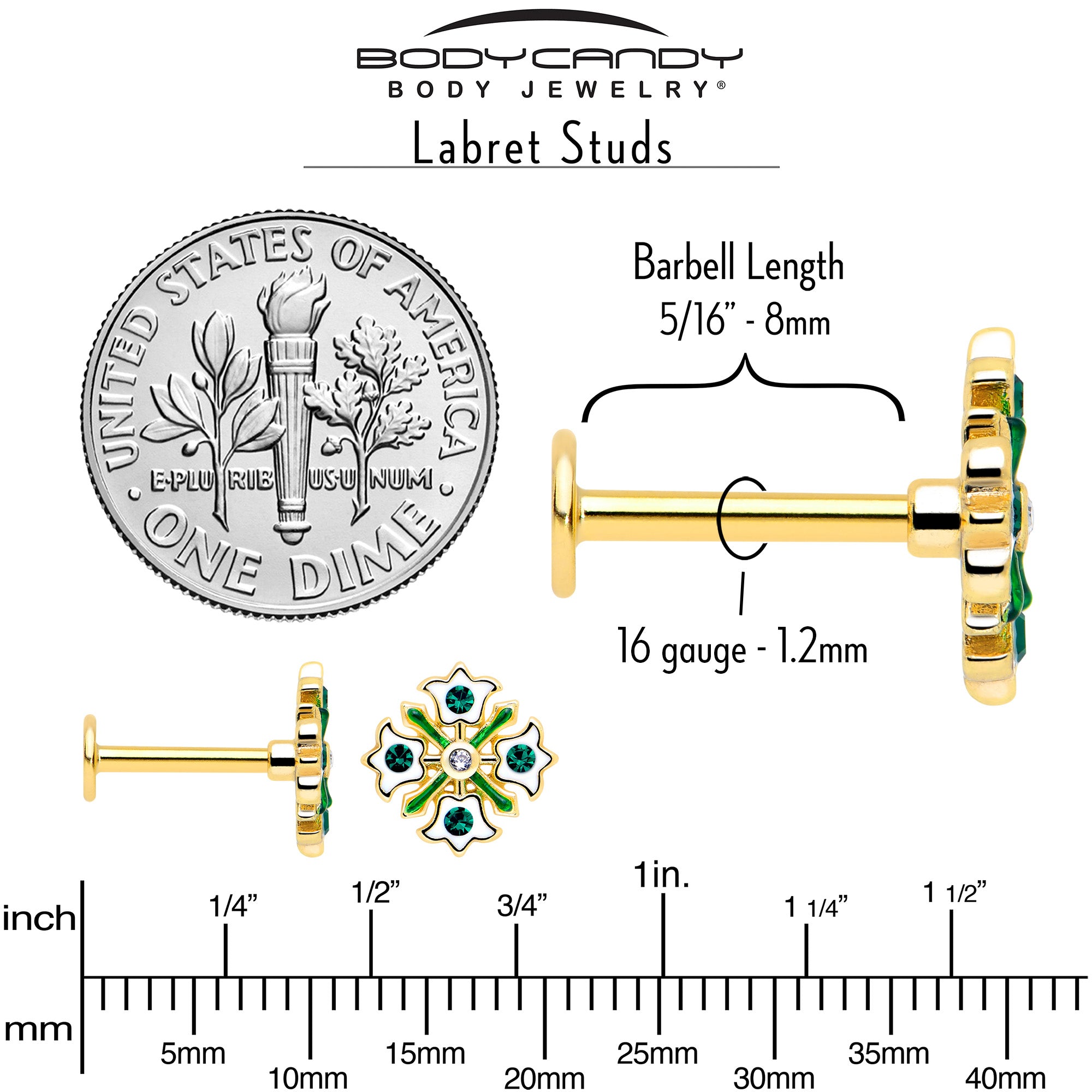 Gold Tone Flower Wreath Stud Green CZ Gem