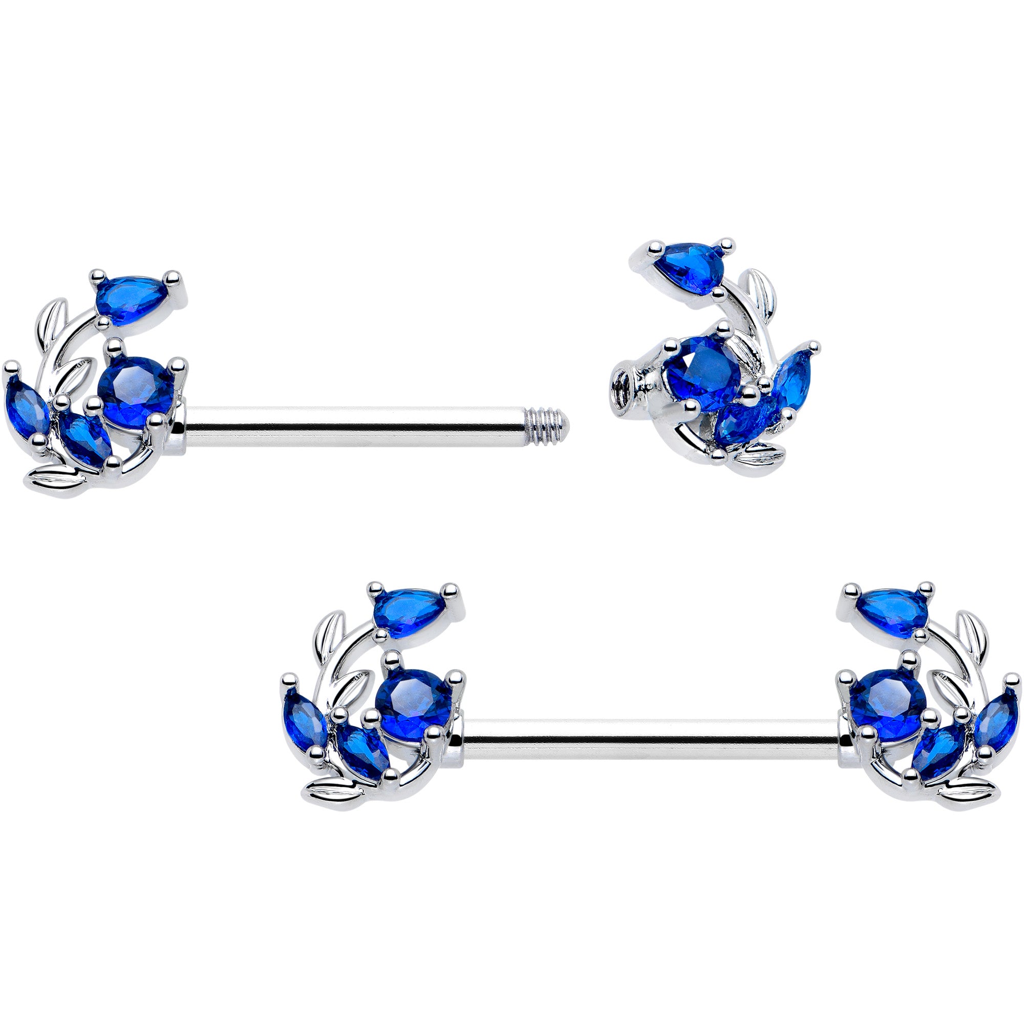 Blue Gem Twining Vine Barbell Nipple Rings 14 Gauge 9/16