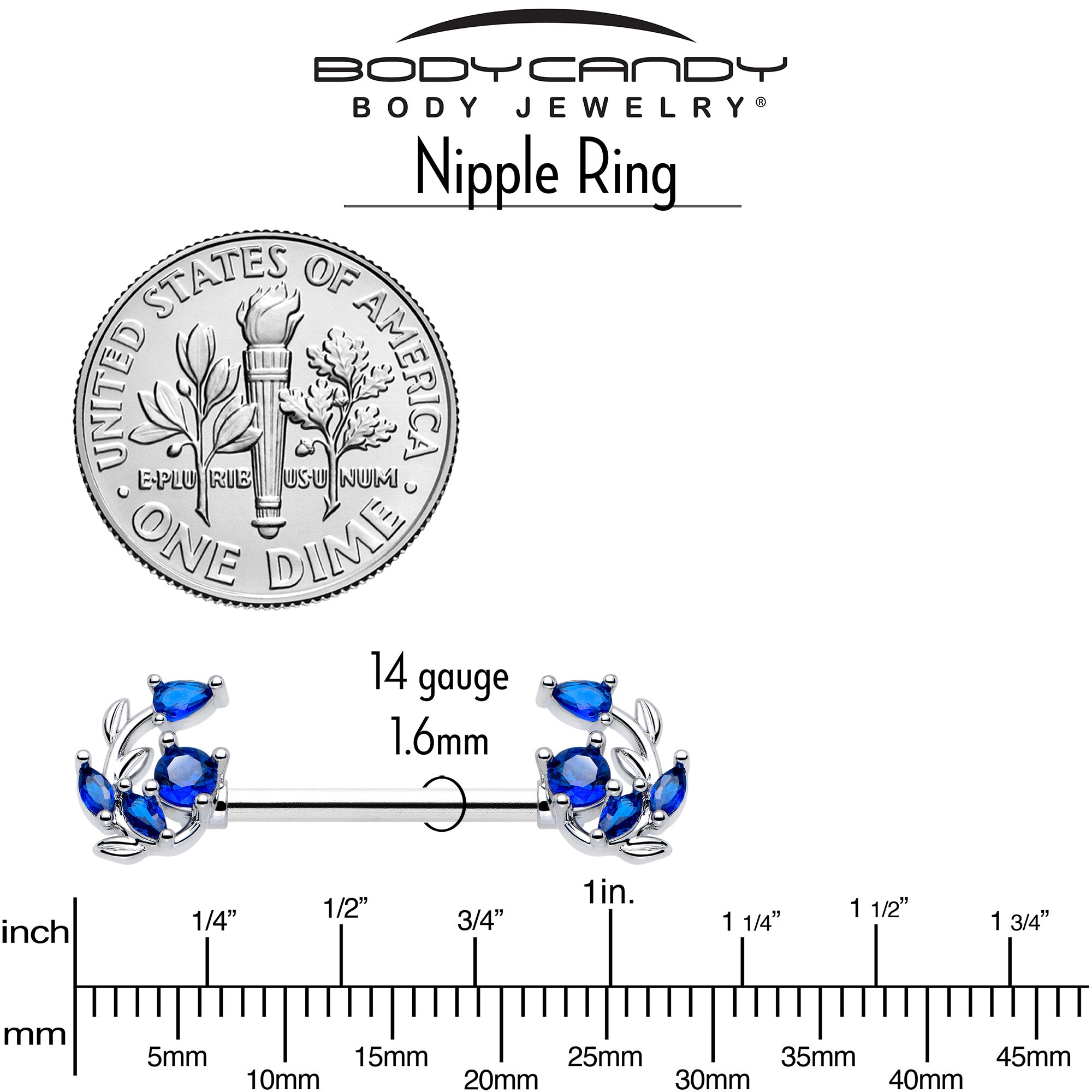 14 Gauge Blue Gem Twining Vine Nipple Barbell Ring Set