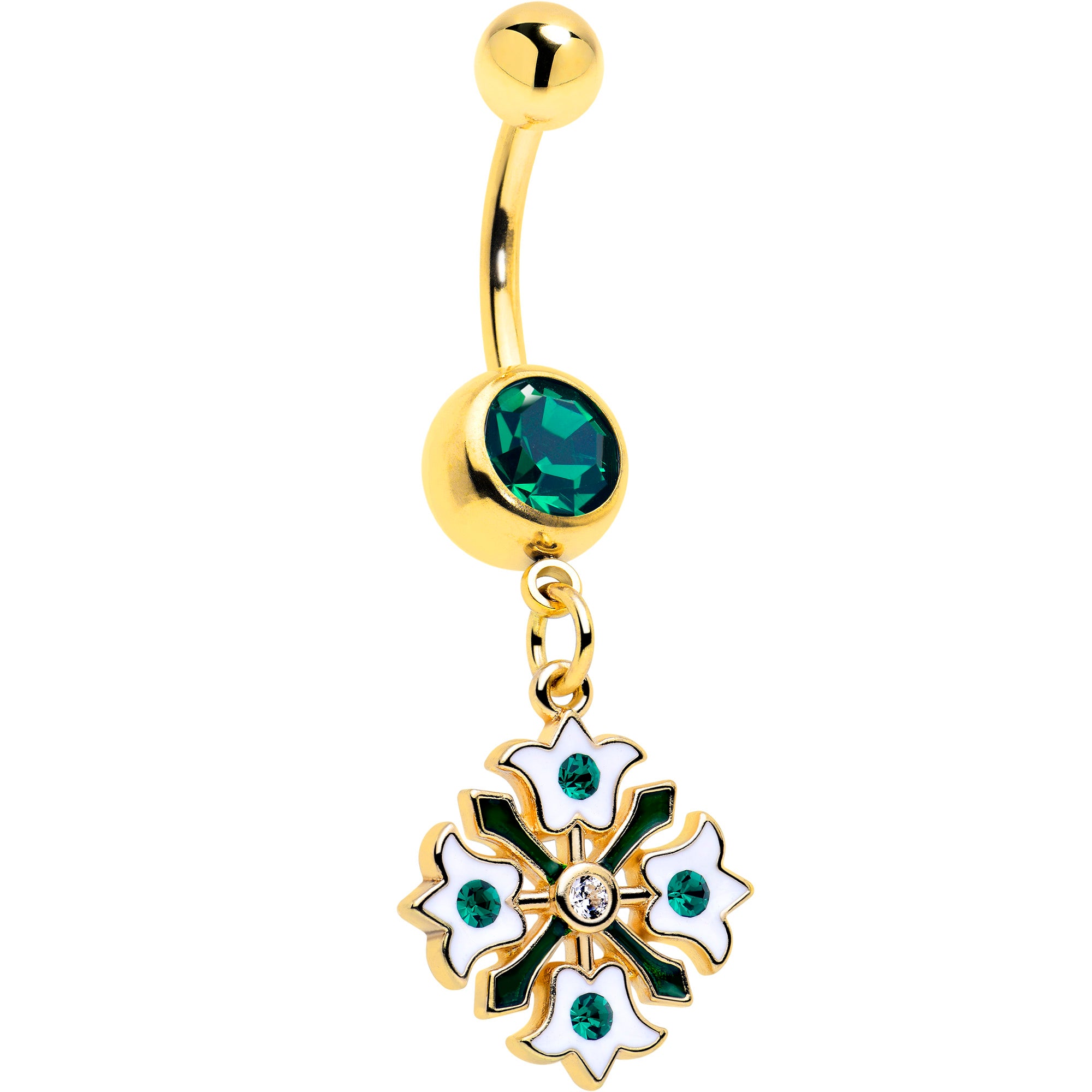 Green Gem Flower Wreath Belly Ring