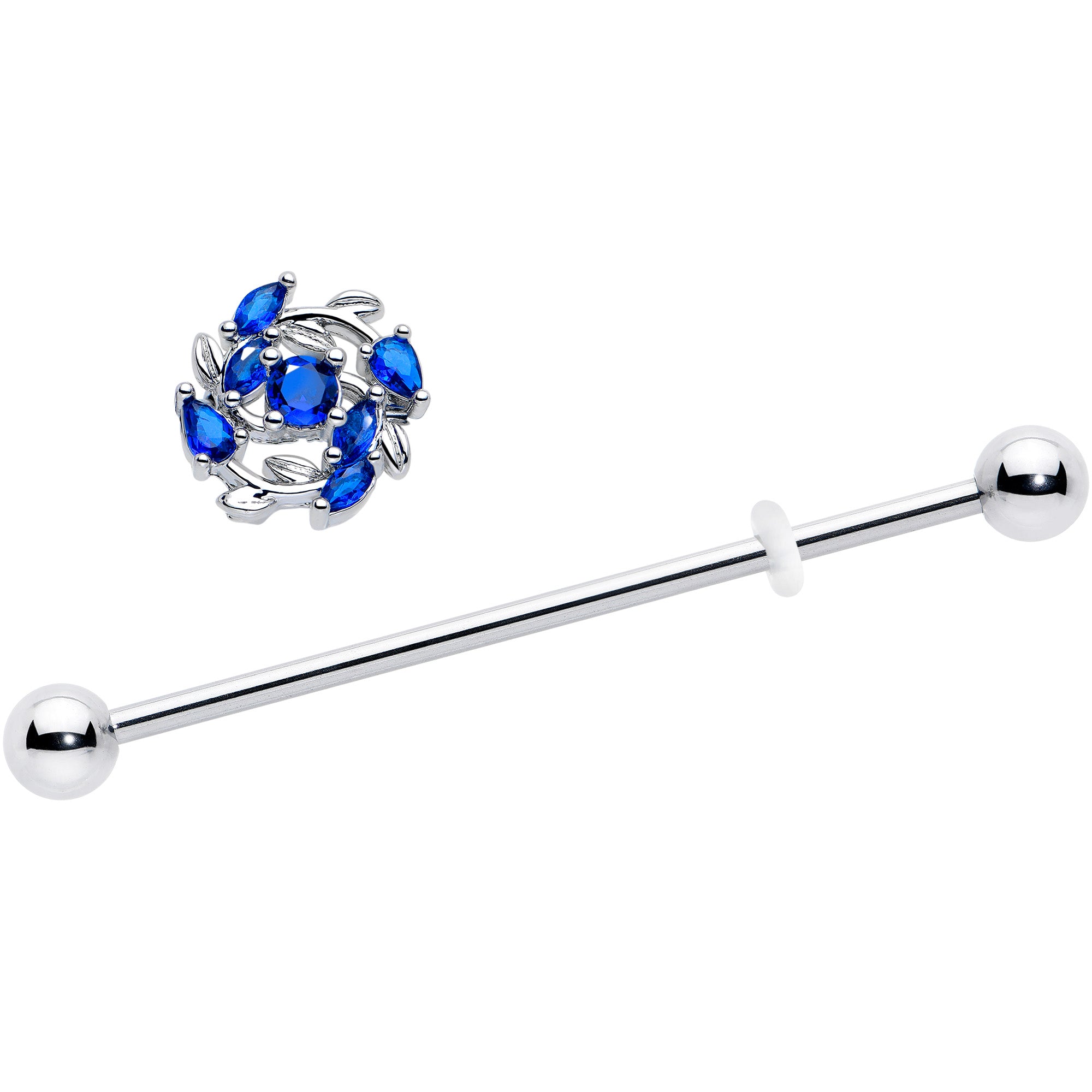 Blue Gem Twining Vine 14 Gauge Industrial Barbell 38mm