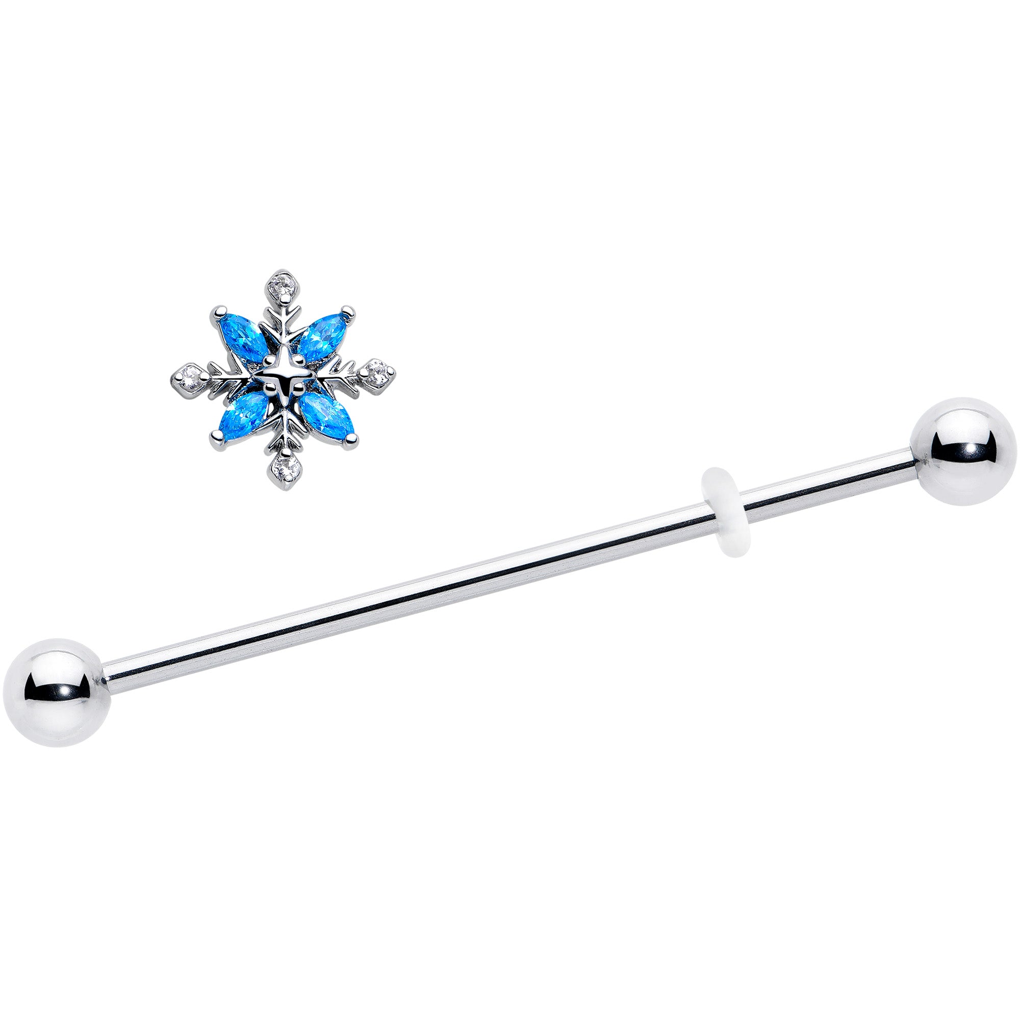 Blue CZ Gem Classic Flower Barbell 14 Gauge
