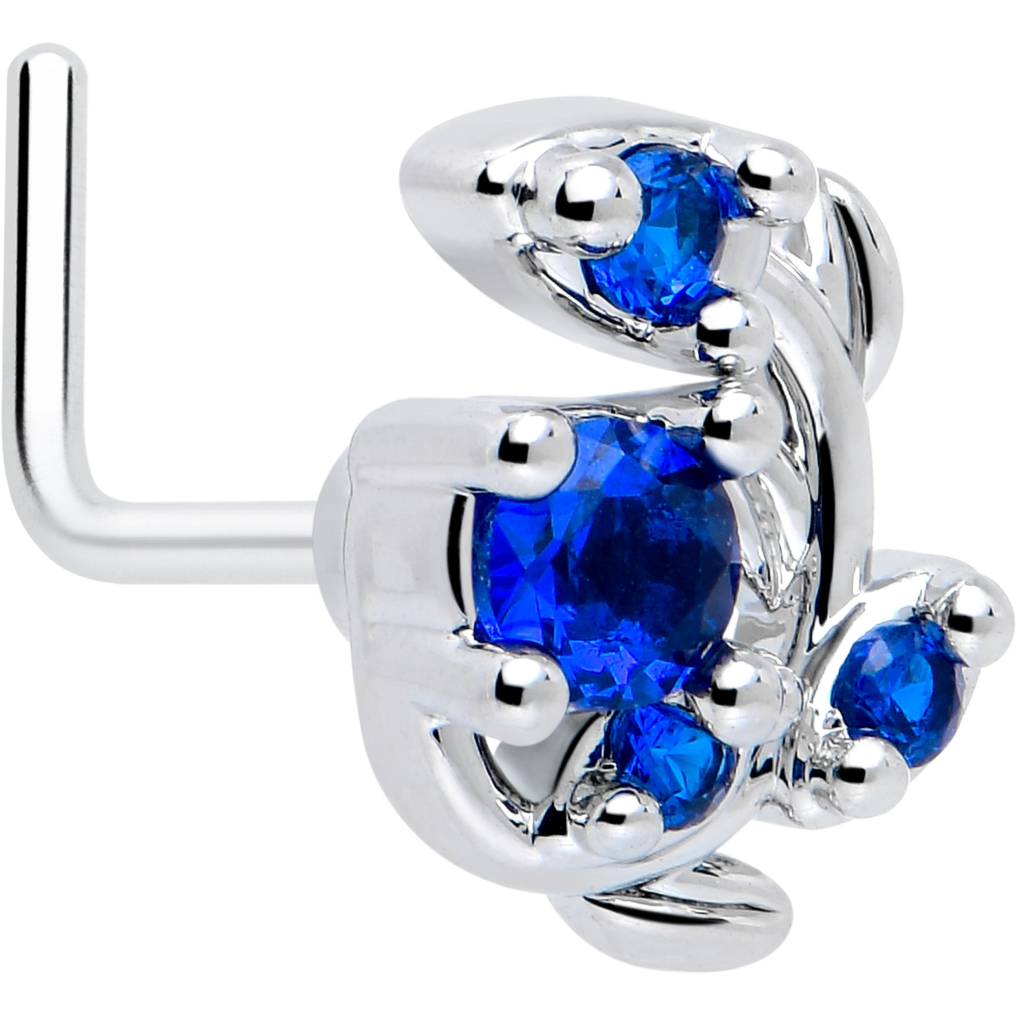 14 Gauge Blue CZ Gem Flower Industrial Barbell